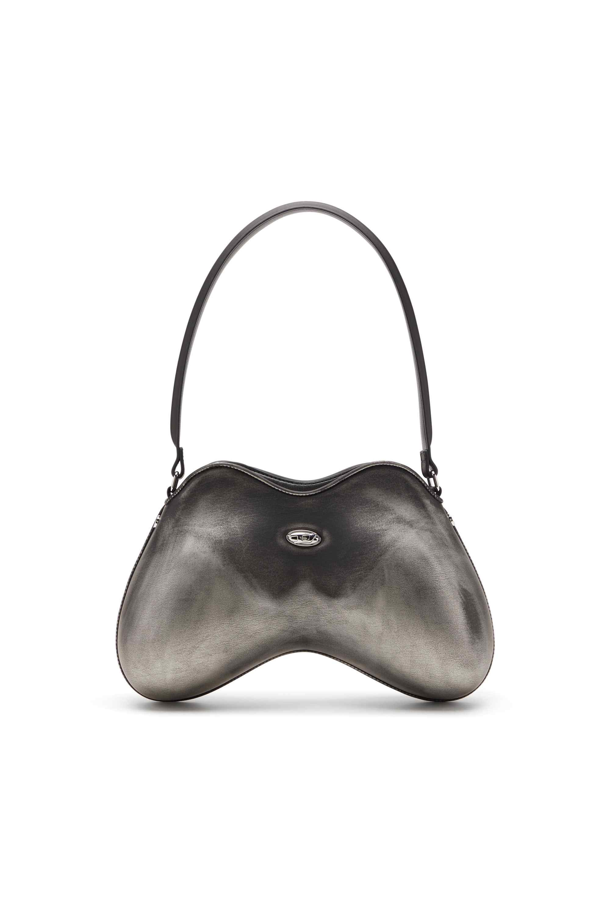 Black Double-D-Rigid shoulder bag in brushed PU