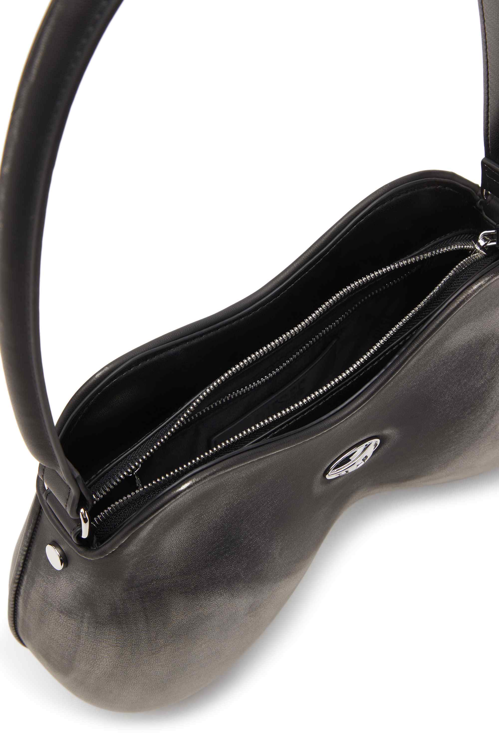 Black Double-D-Rigid shoulder bag in brushed PU