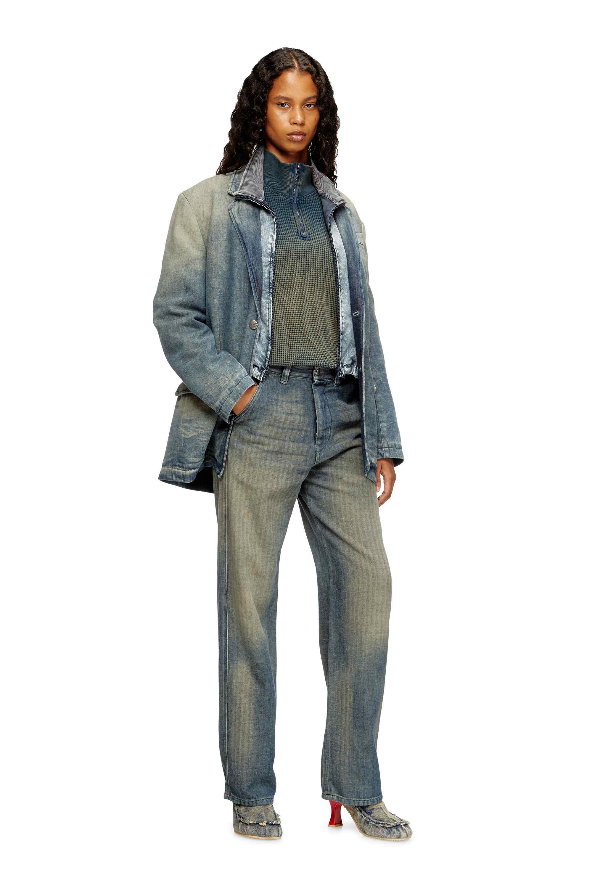 Blue Blazer in dirt-effect herringbone denim