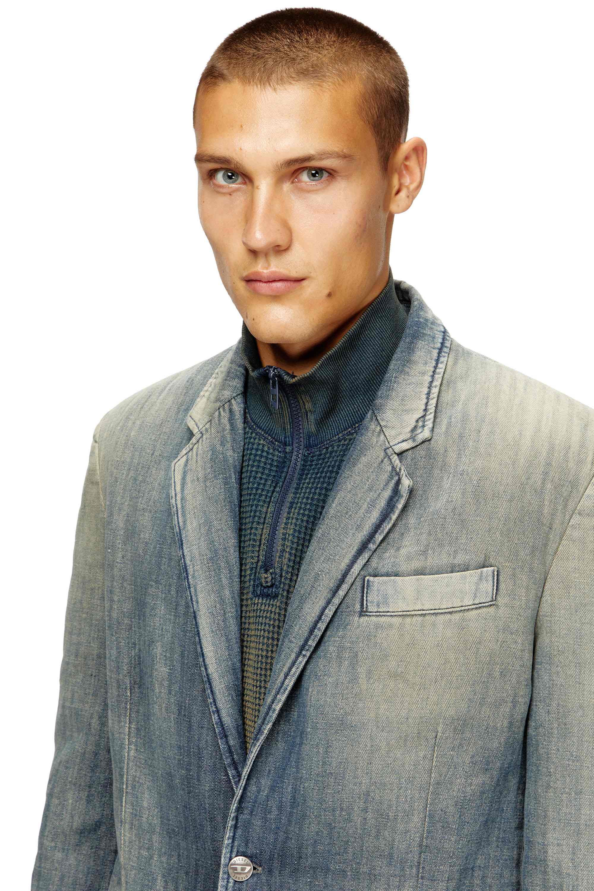 Blue Blazer in dirt-effect herringbone denim