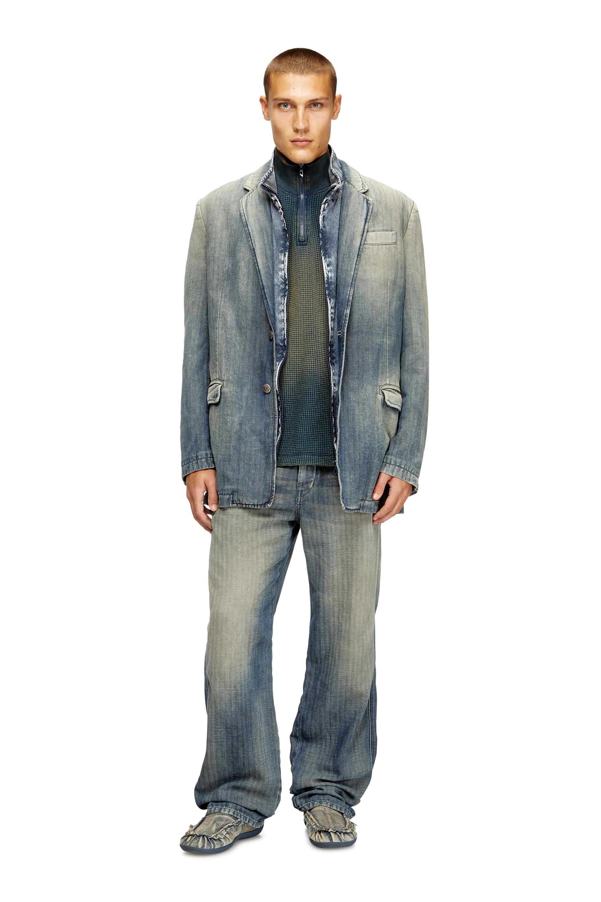 Blue Blazer in dirt-effect herringbone denim