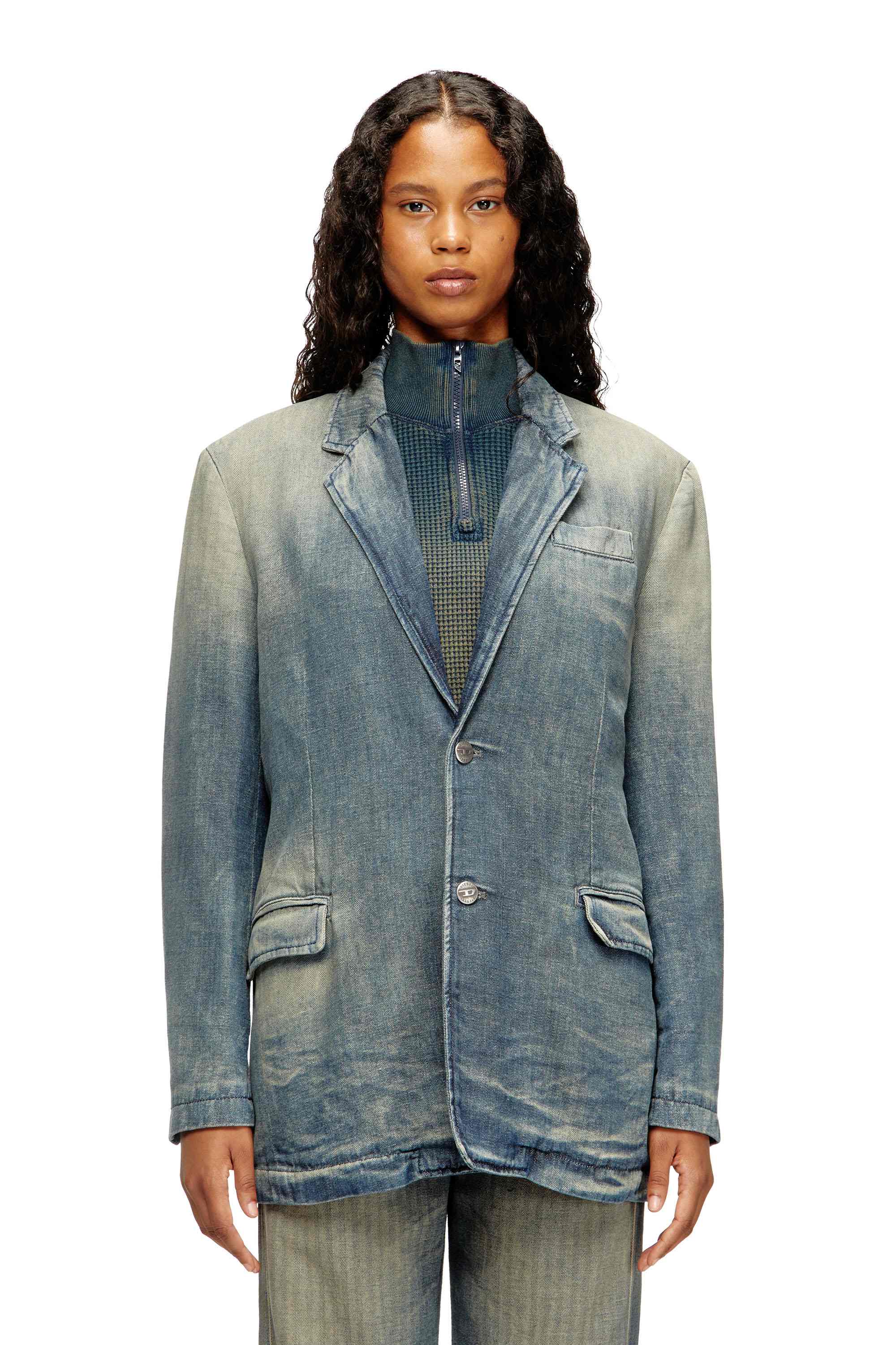 Blue Blazer in dirt-effect herringbone denim
