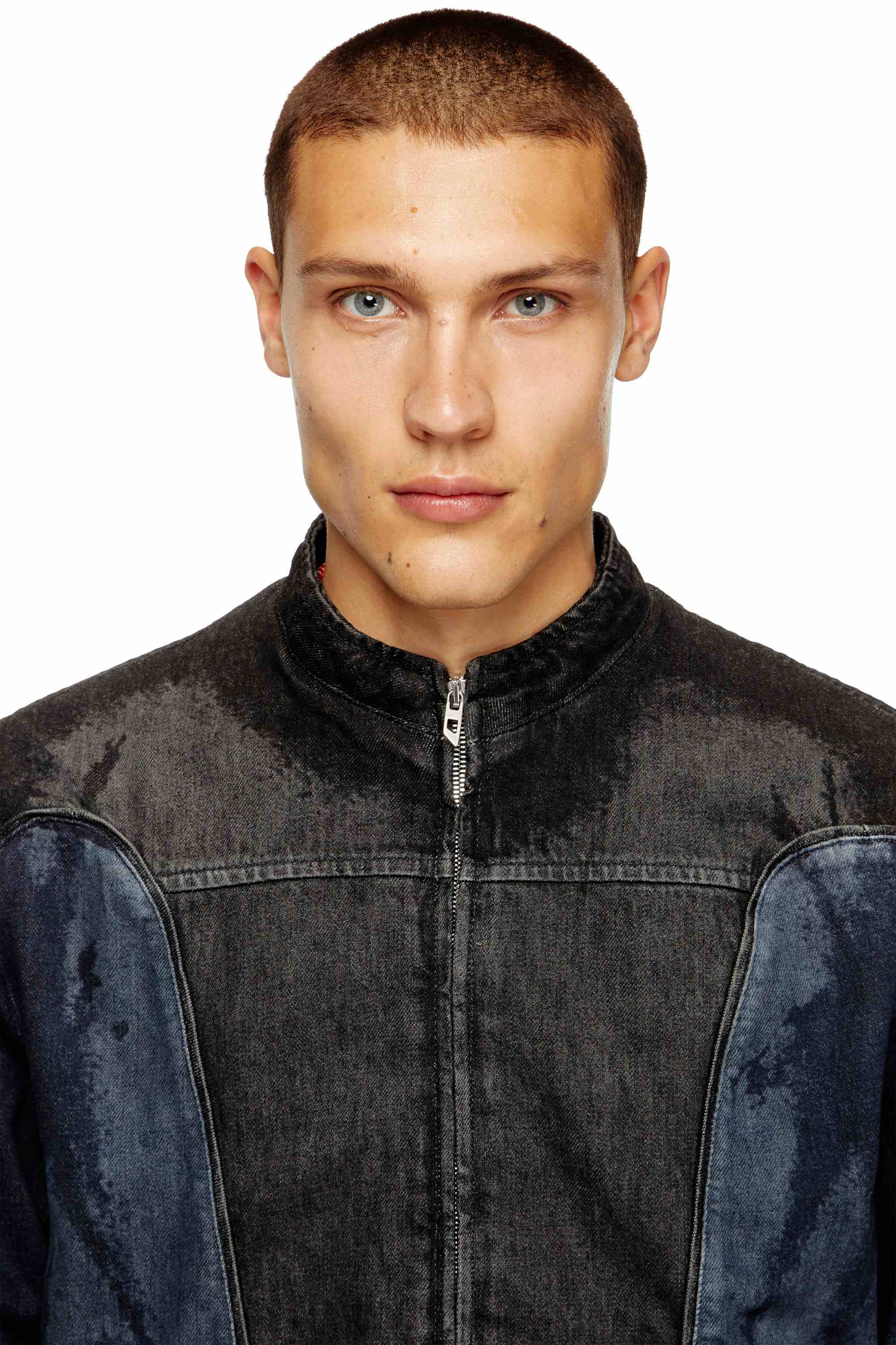Black Biker-style jacket in bicolour denim