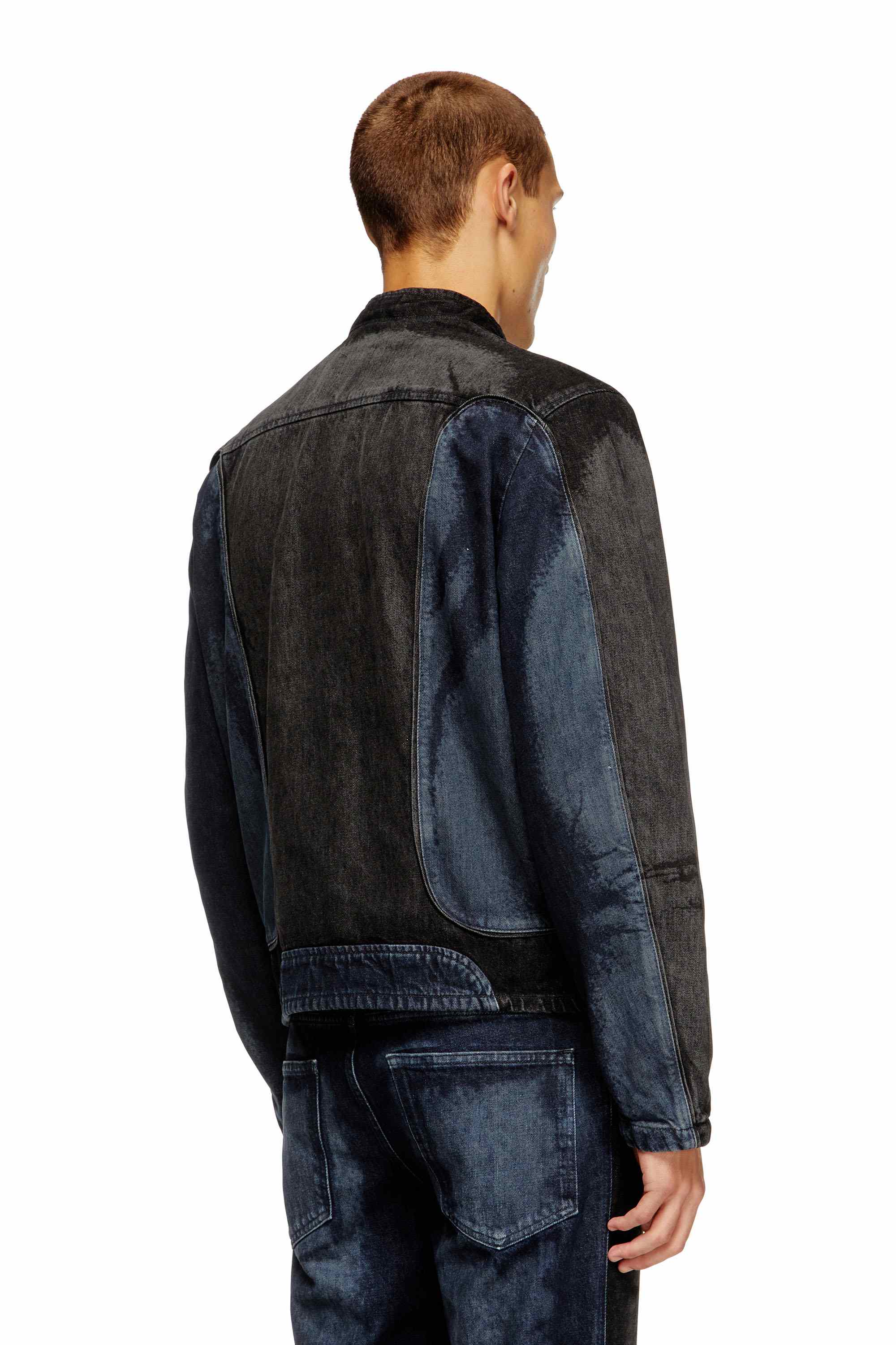 Black Biker-style jacket in bicolour denim