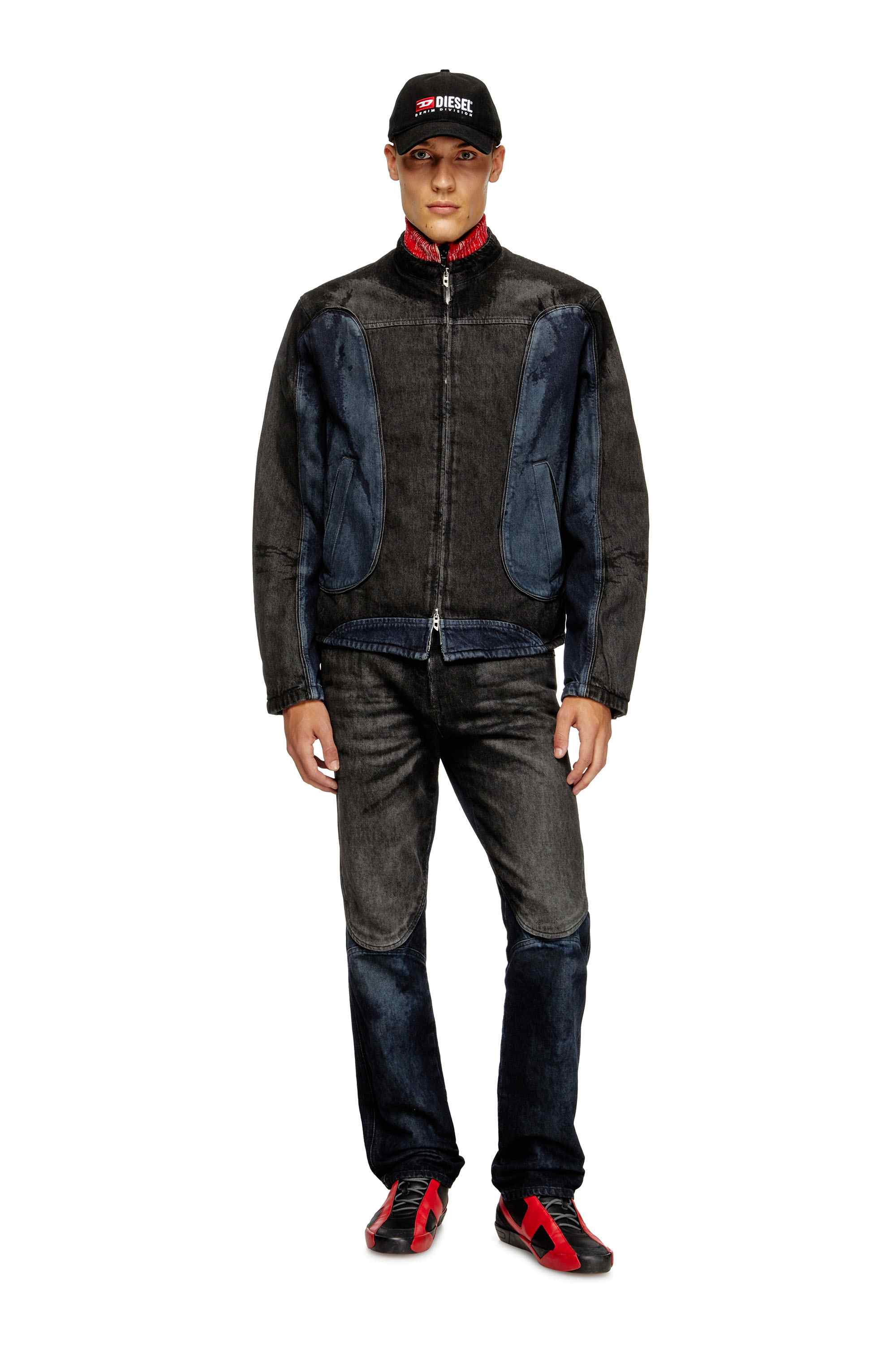 Black Biker-style jacket in bicolour denim