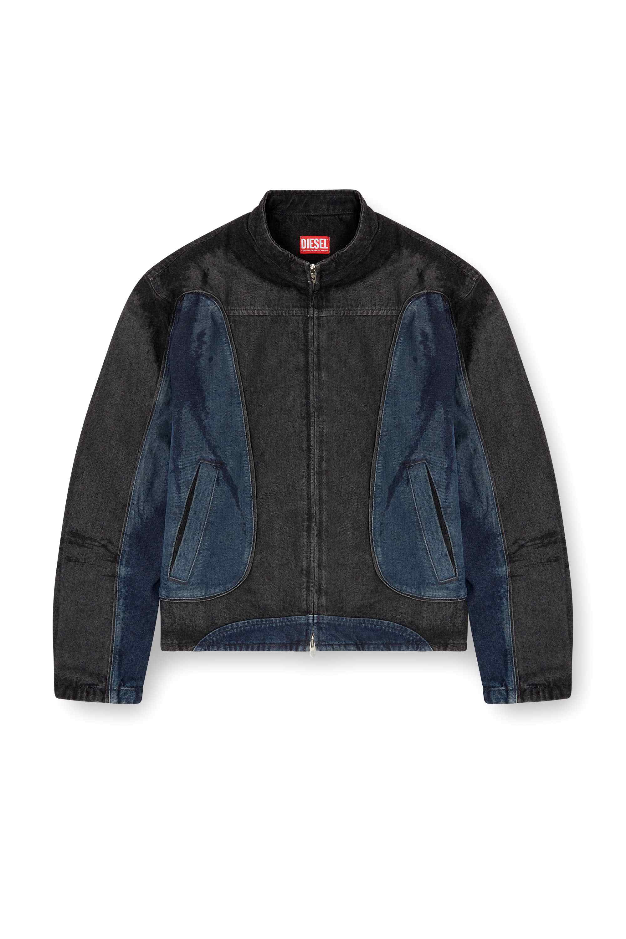 Black Biker-style jacket in bicolour denim