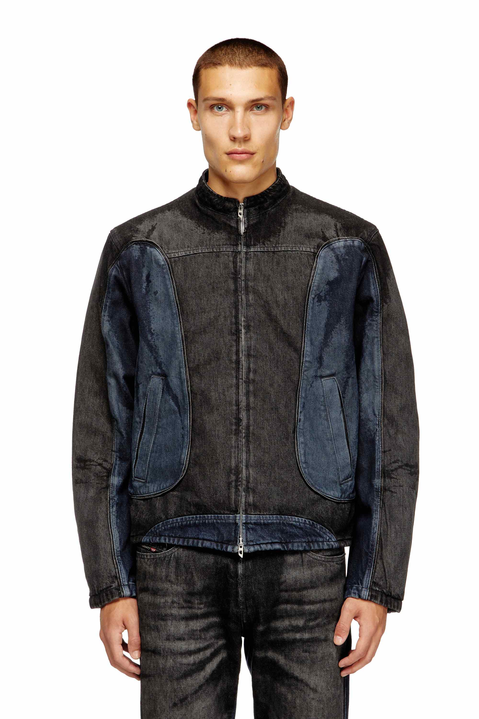 Black Biker-style jacket in bicolour denim
