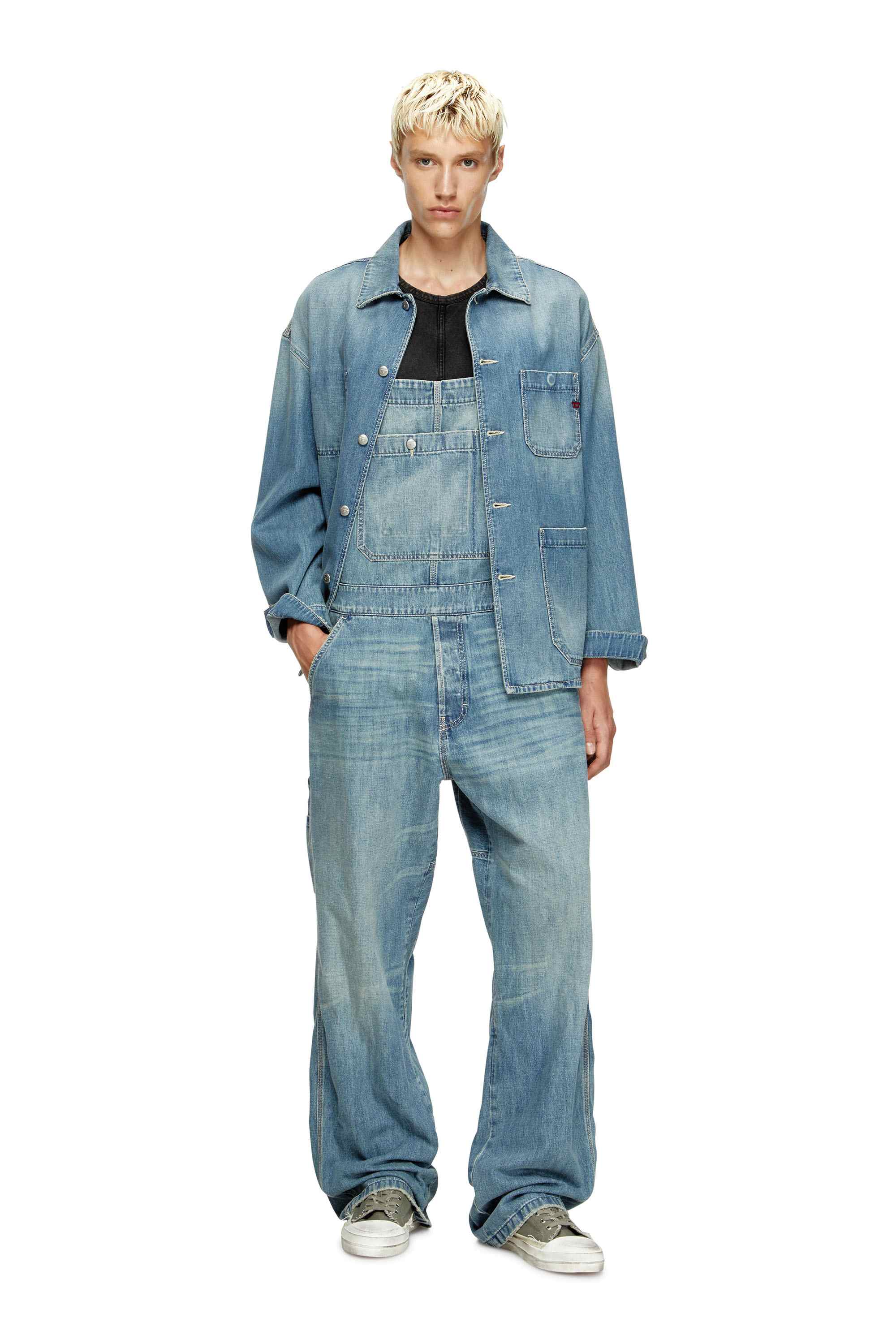 Black Utility-style denim dungarees