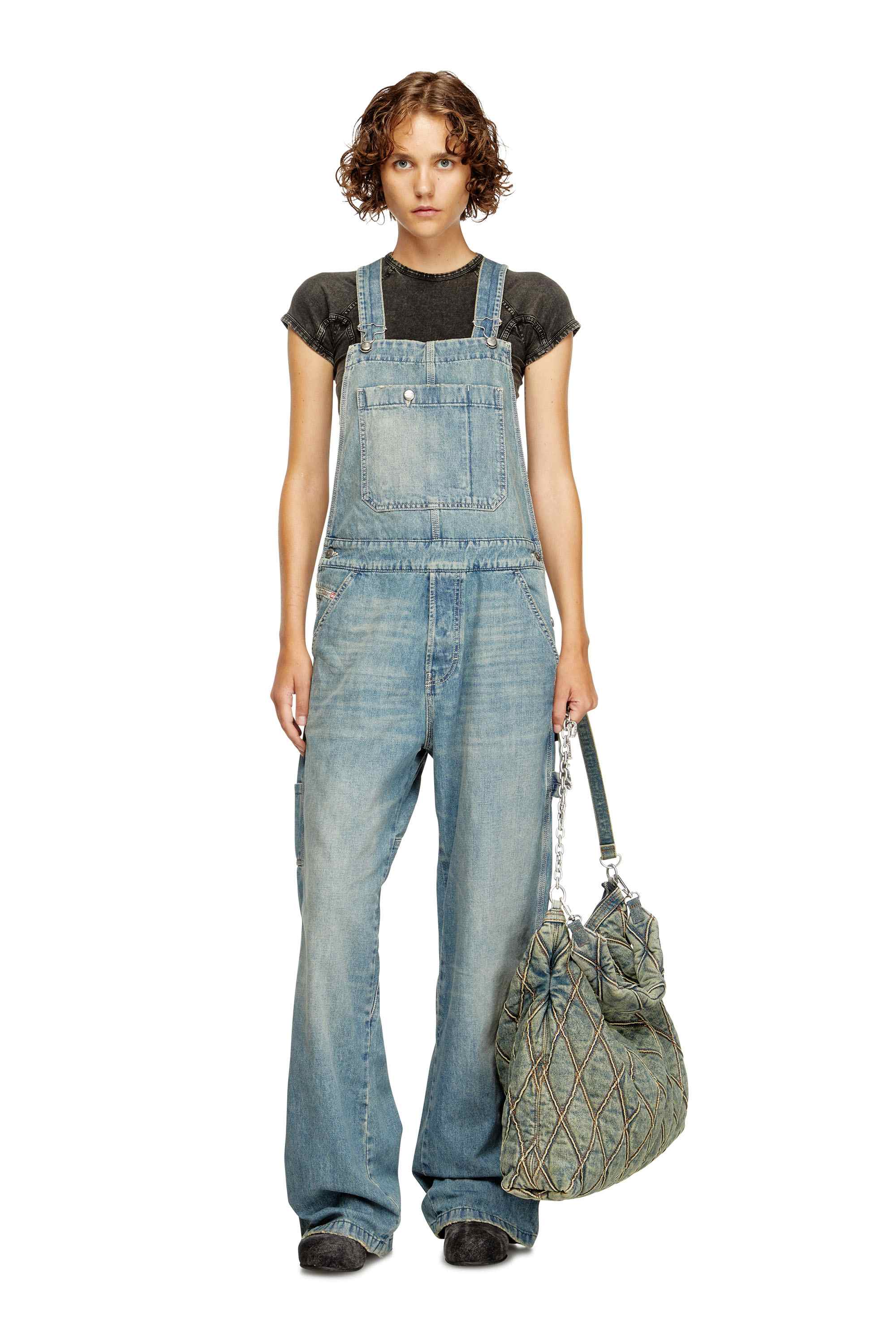 Black Utility-style denim dungarees