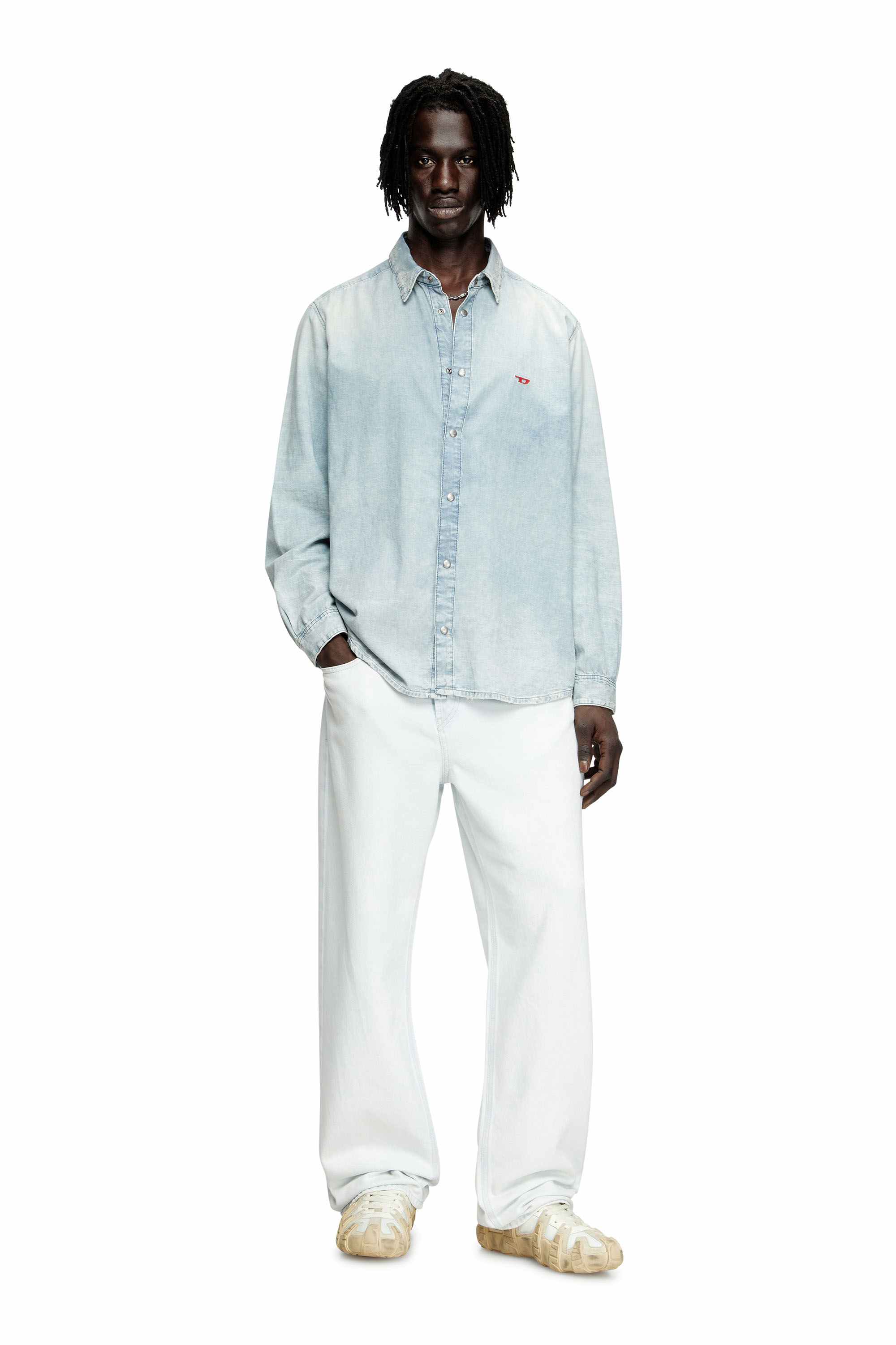 Black Shirt in bleach-effect denim