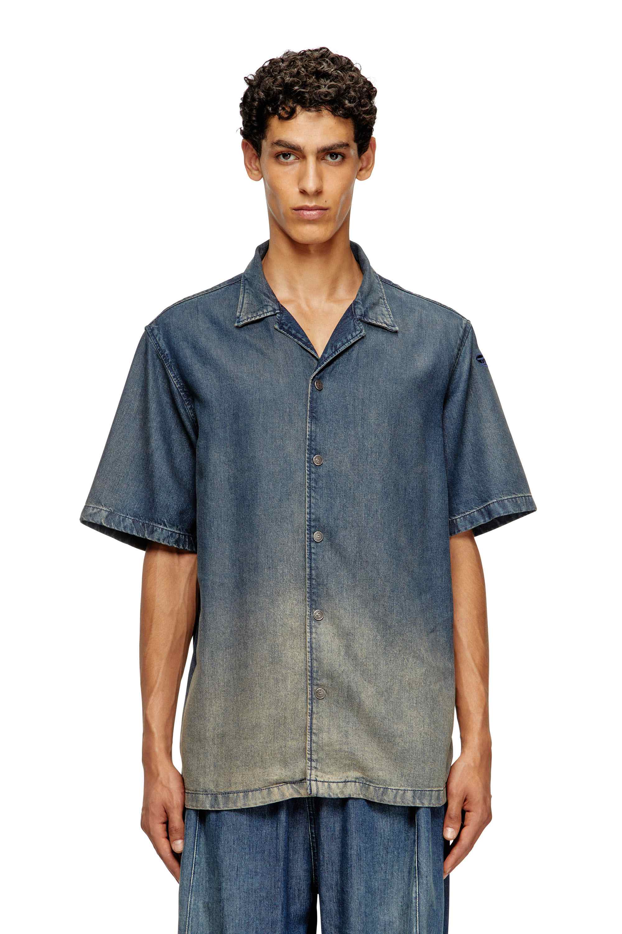 Blue Bowling shirt in gradient fluid denim