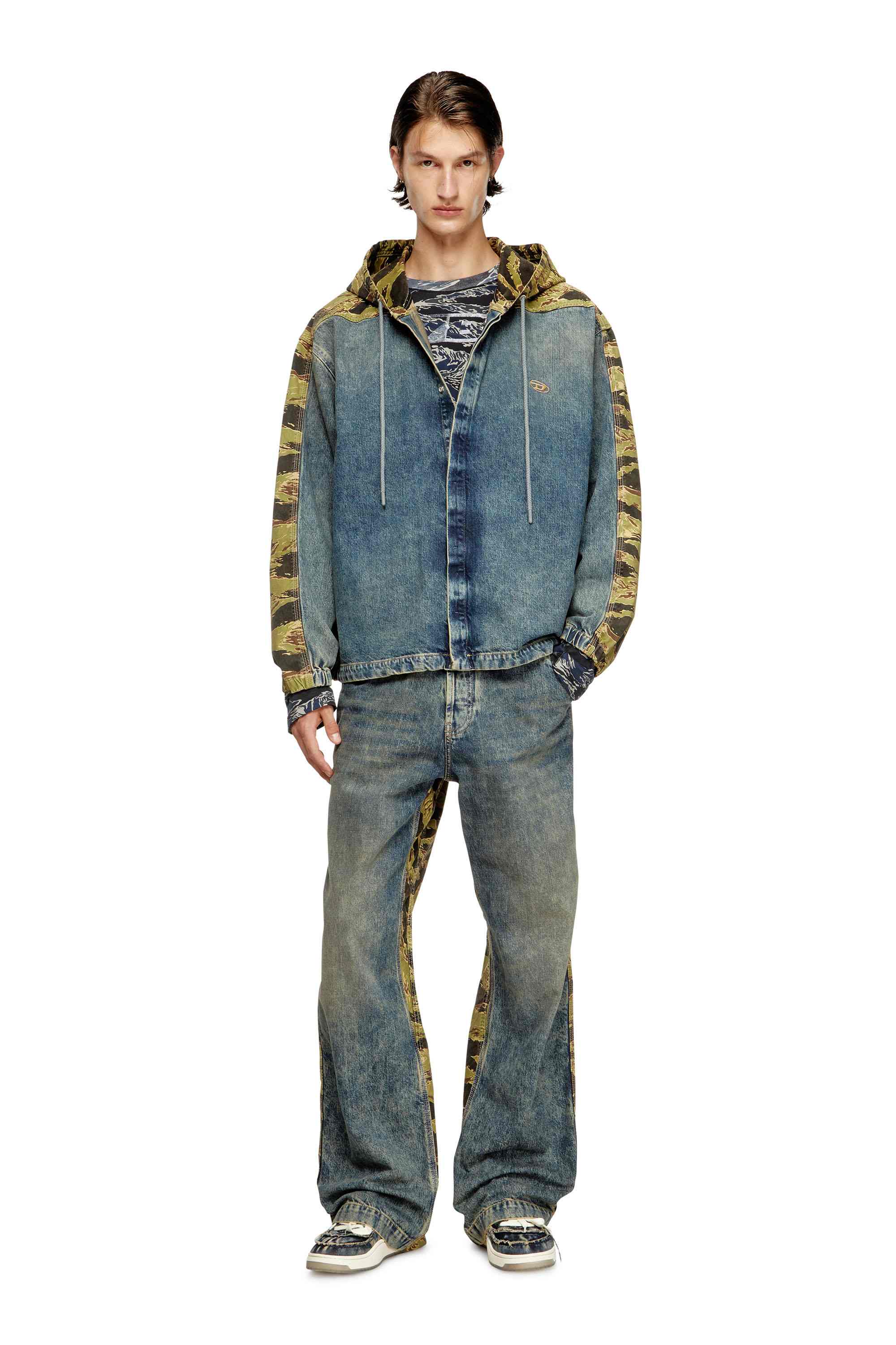 Blue Overshirt in denim and camo canvas