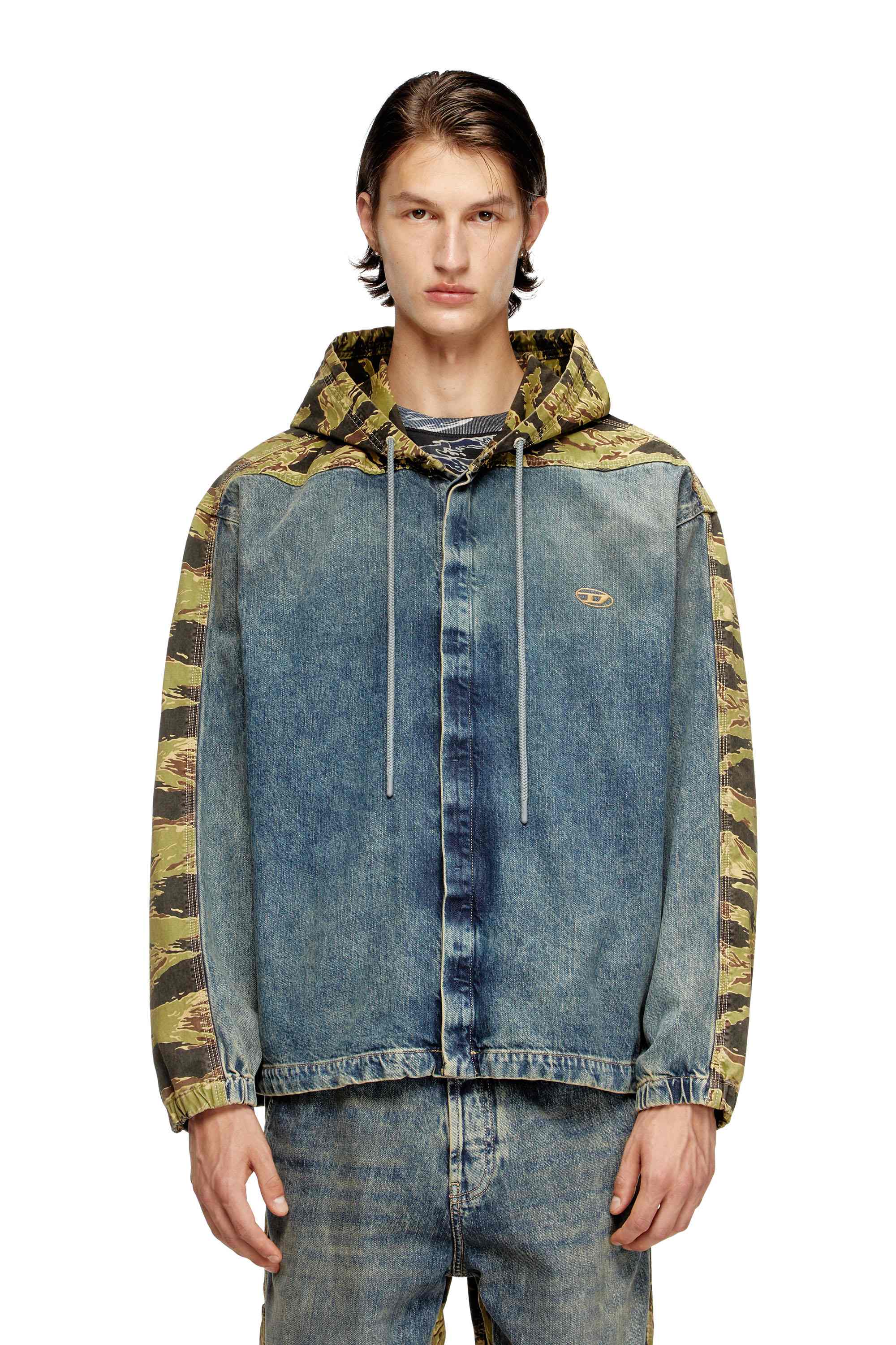 Blue Overshirt in denim and camo canvas