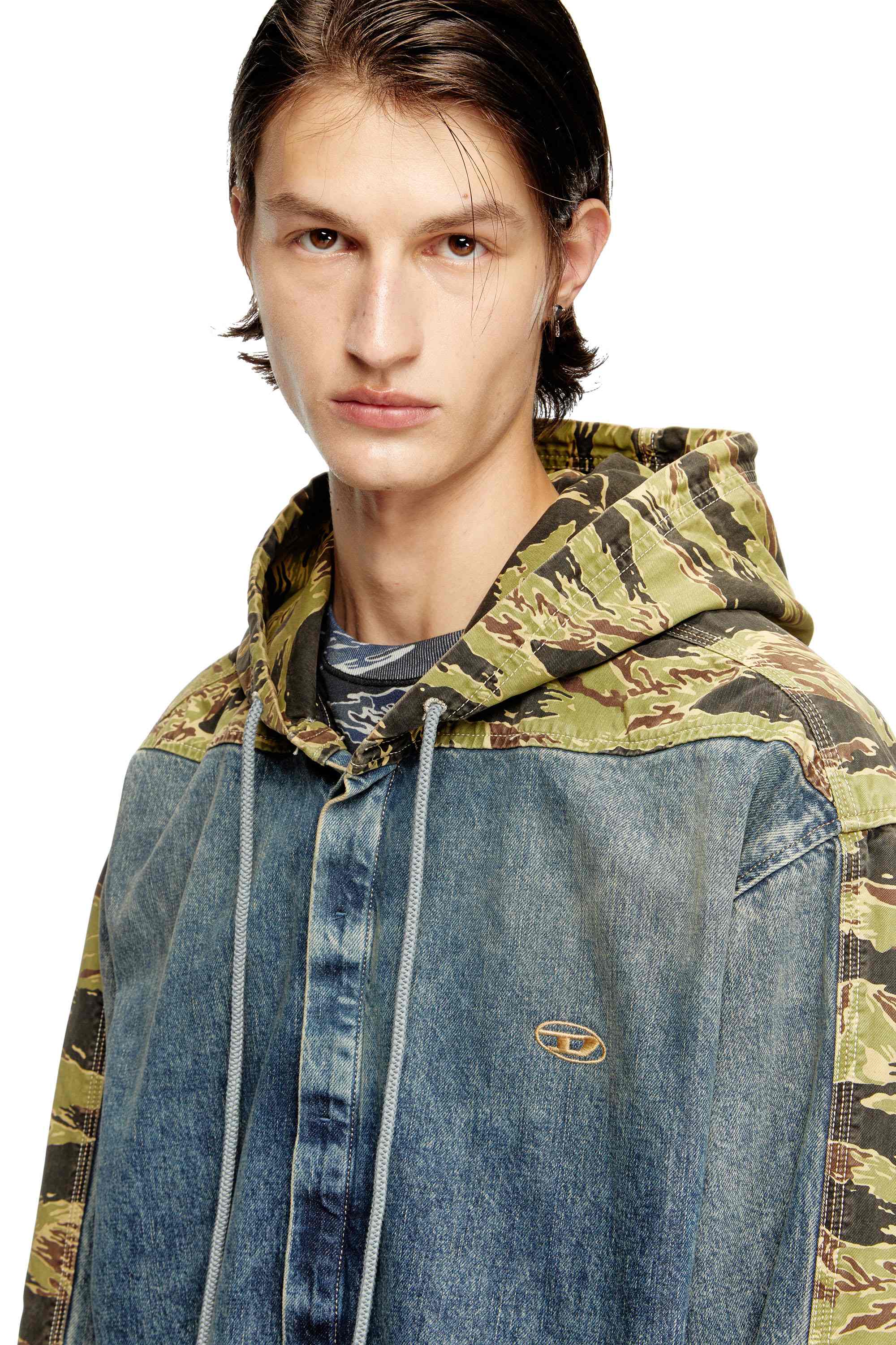Blue Overshirt in denim and camo canvas