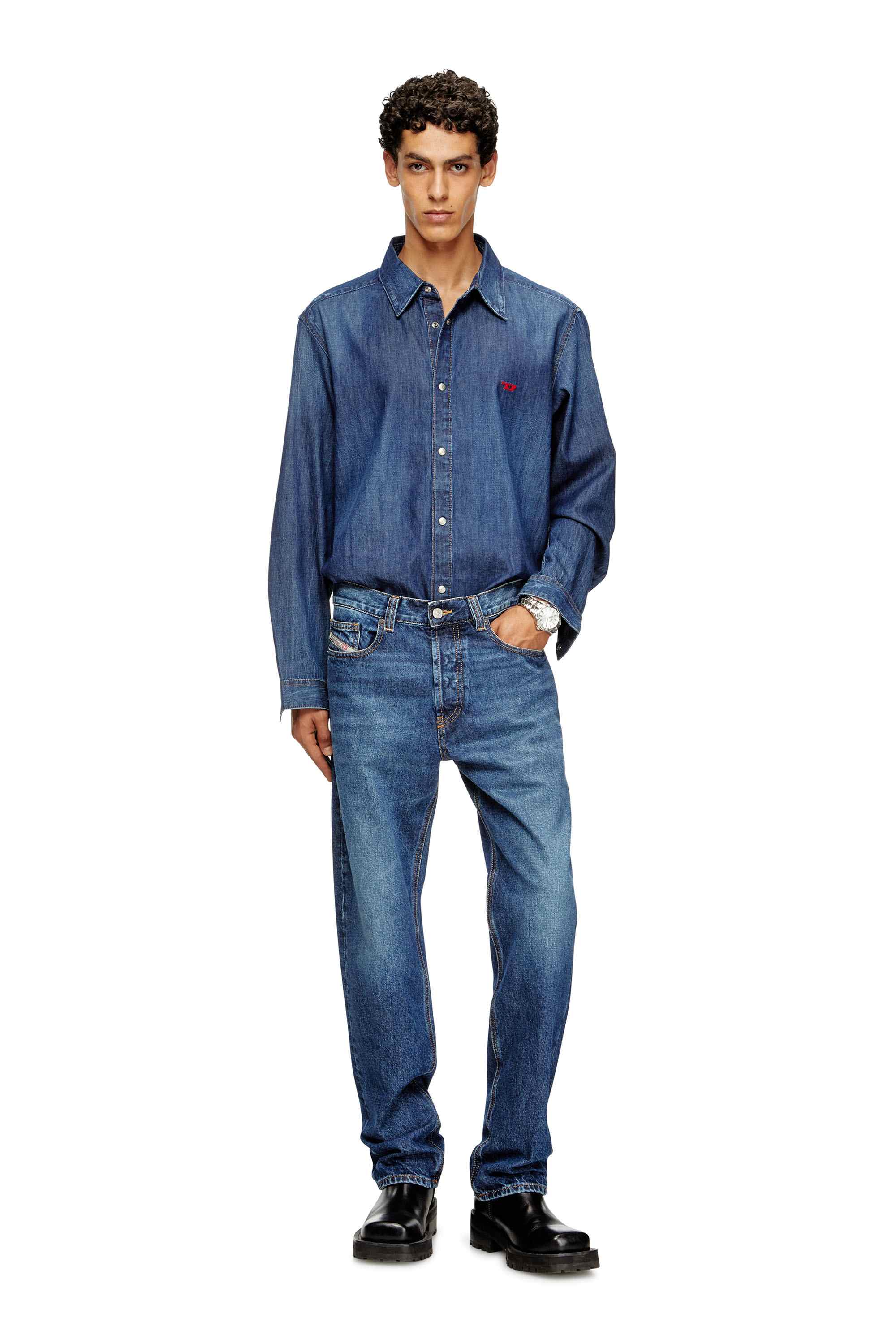 Medium Blue Denim shirt with embroidered logo