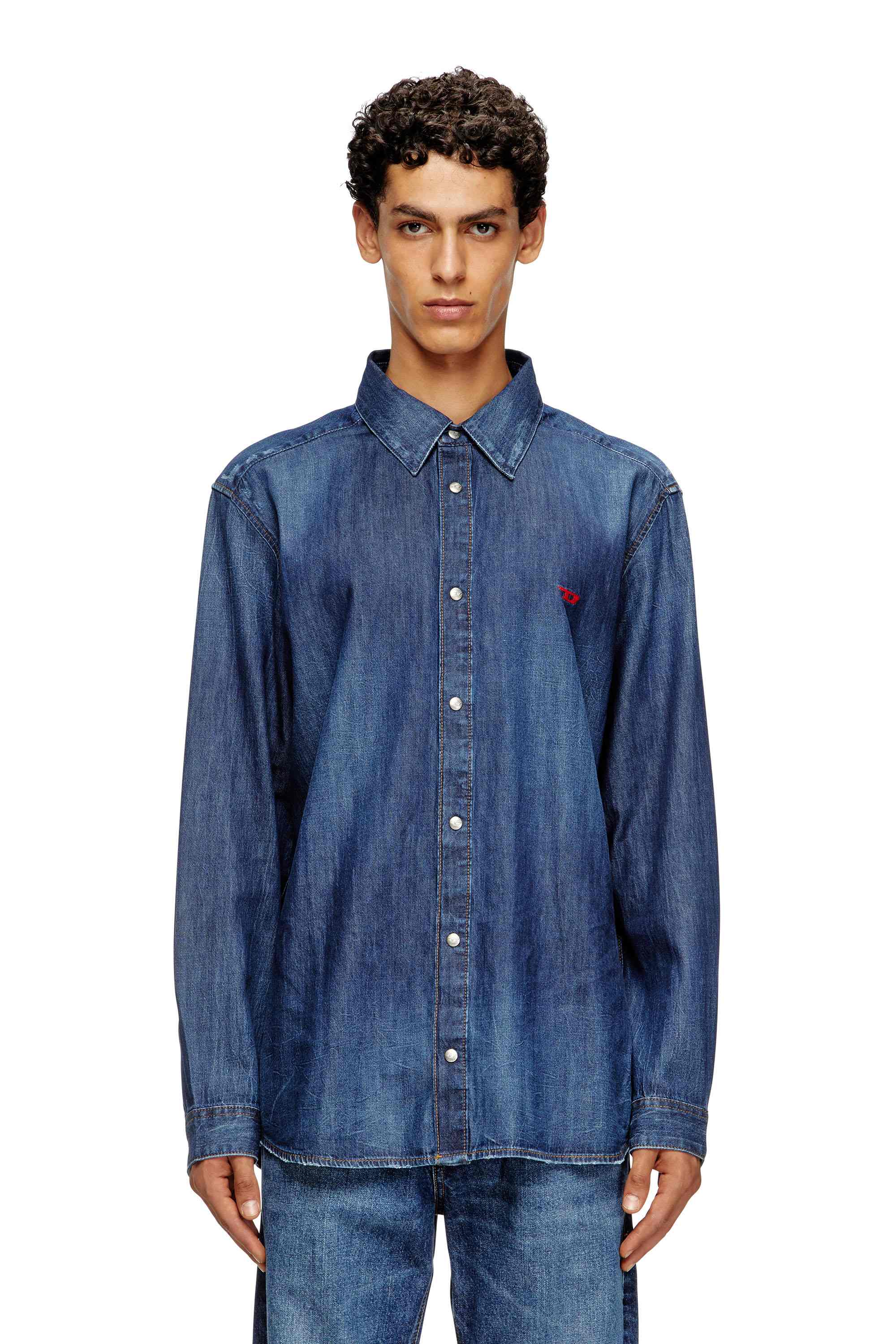 Medium Blue Denim shirt with embroidered logo