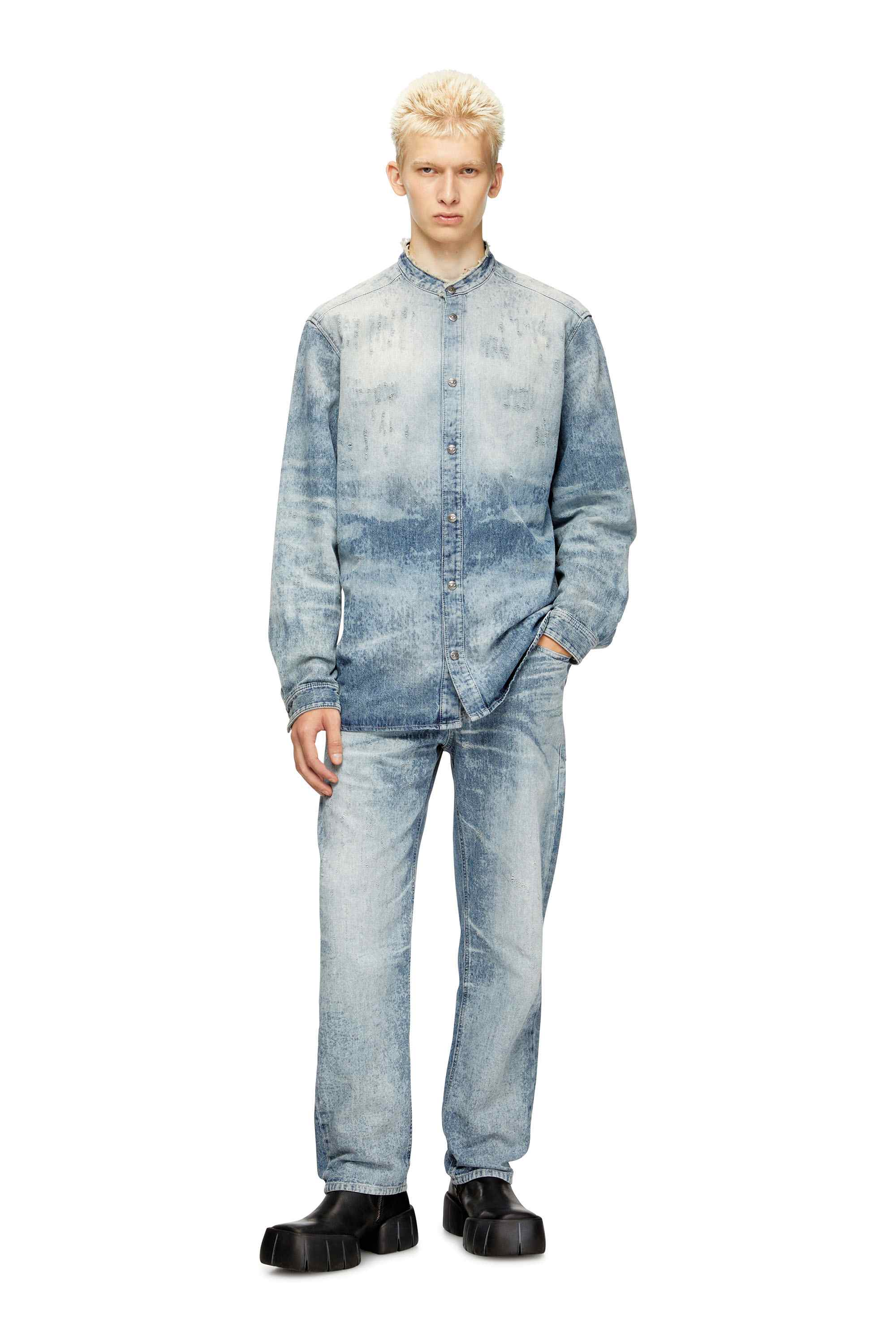 Light Blue Shirt in distressed honeycomb denim