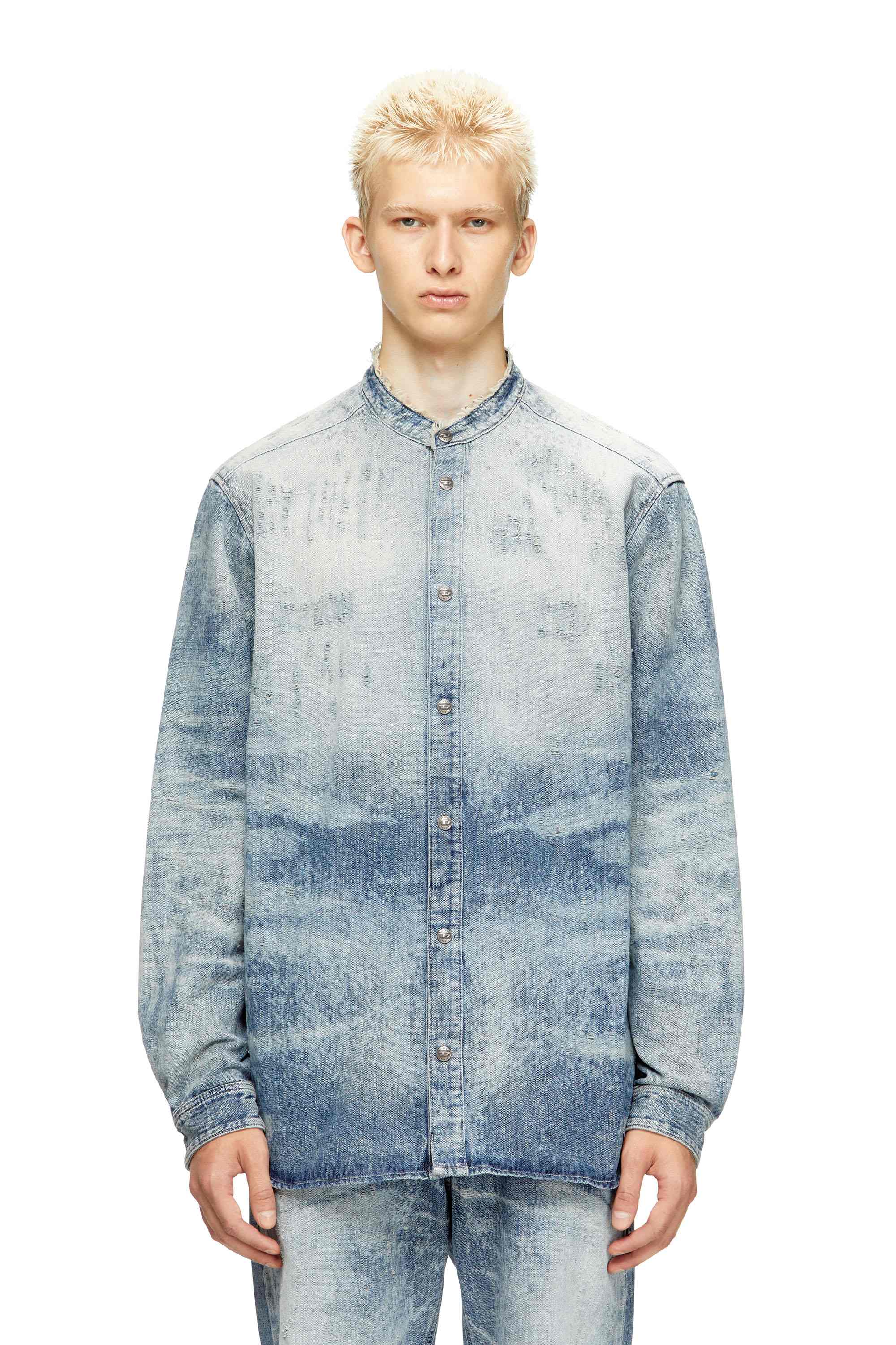 Light Blue Shirt in distressed honeycomb denim