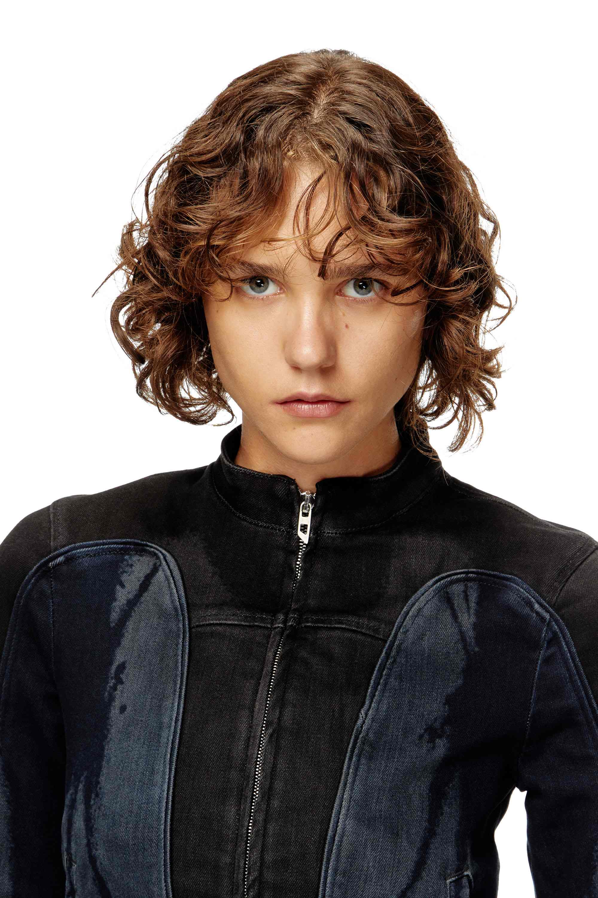 Black Biker-style jacket in bicolour denim