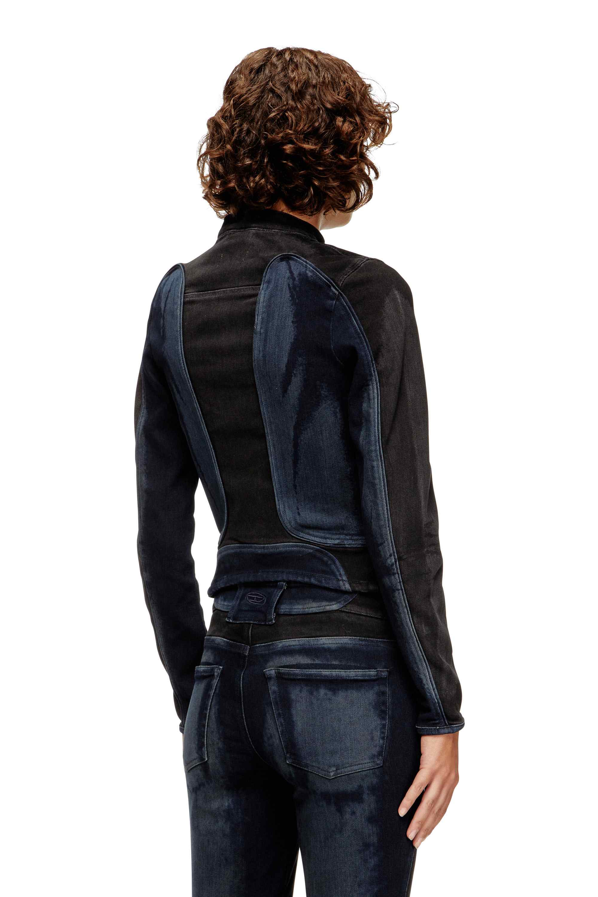 Black Biker-style jacket in bicolour denim