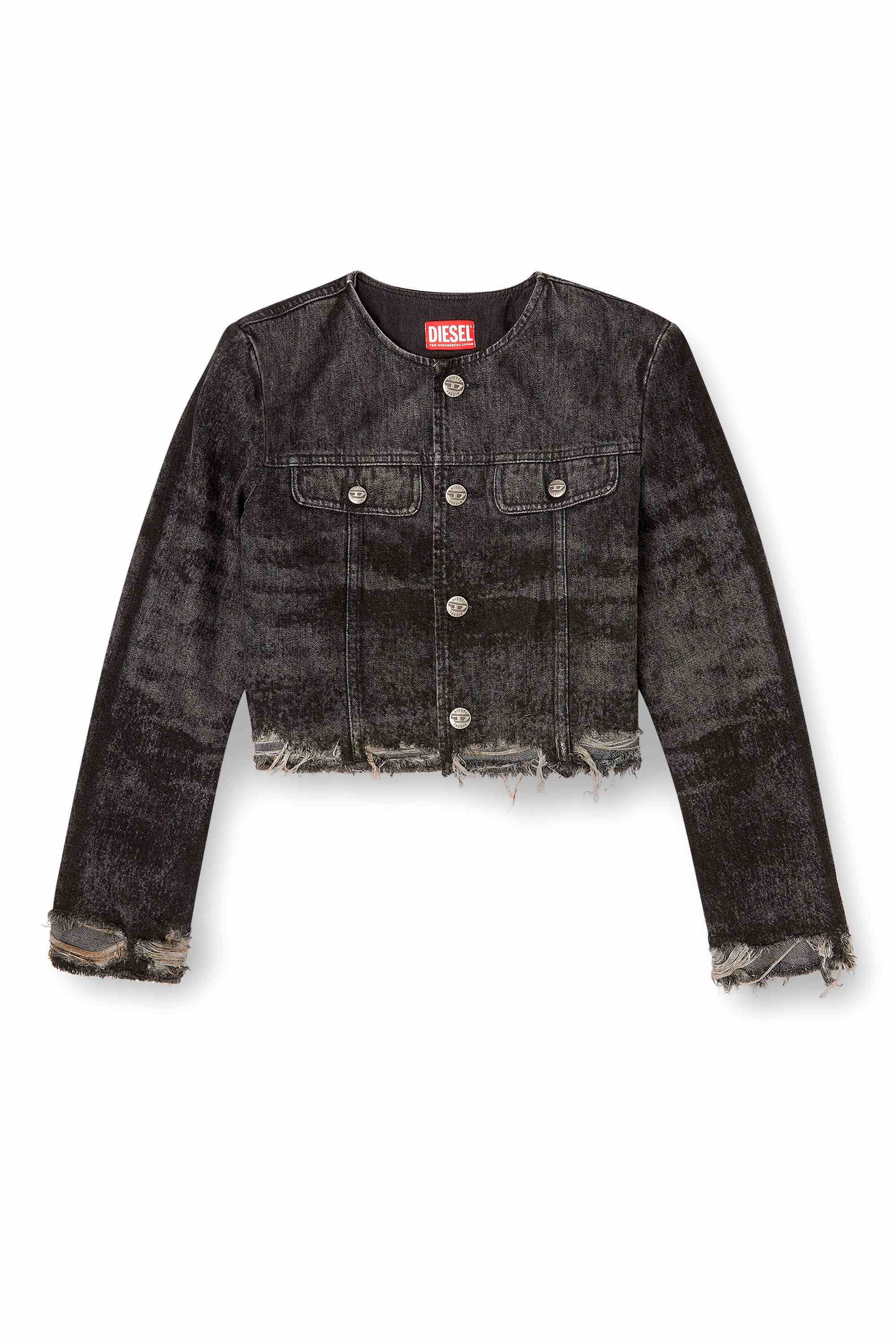 Black Jacket in lasered cotton-hemp denim
