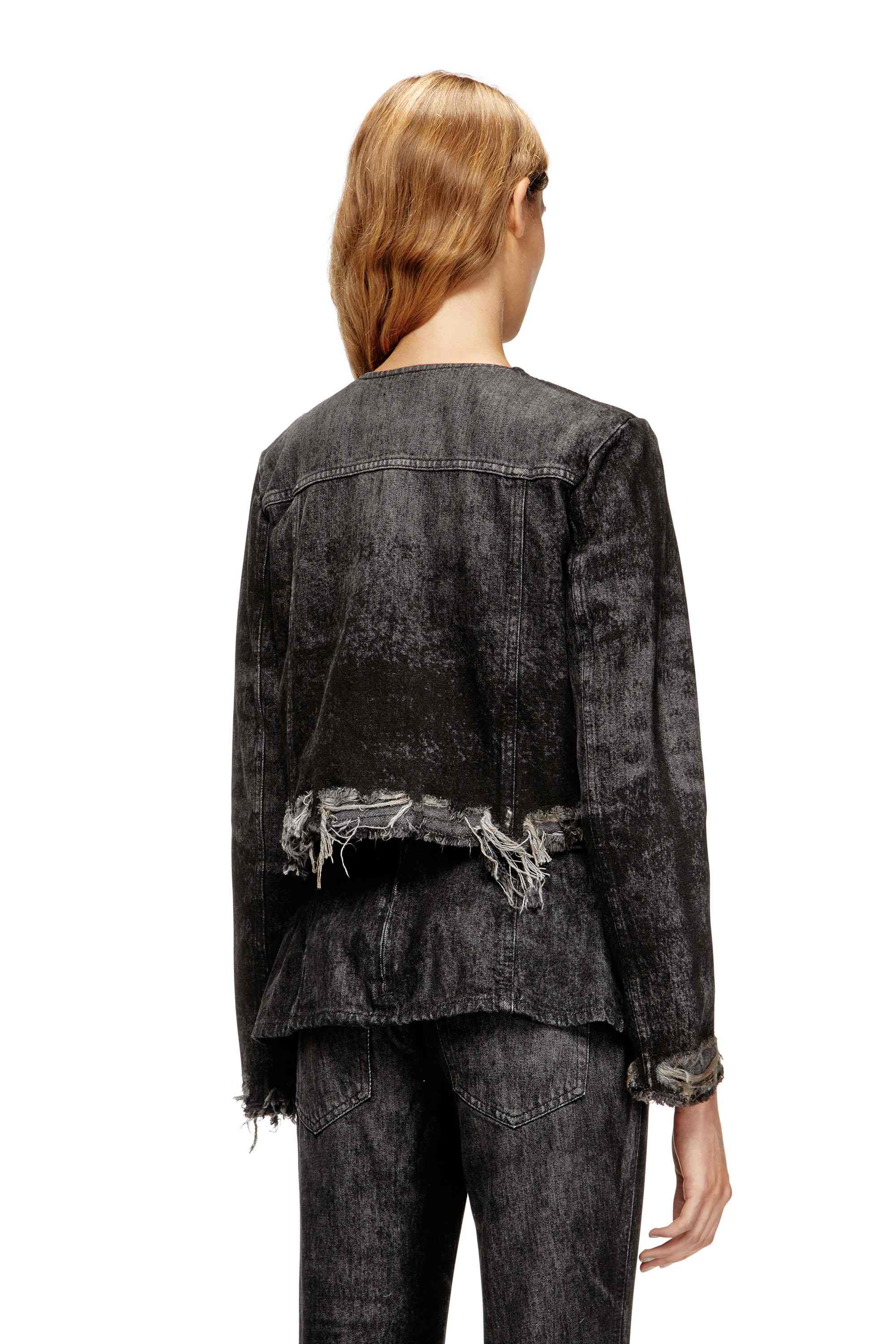 Black Jacket in lasered cotton-hemp denim