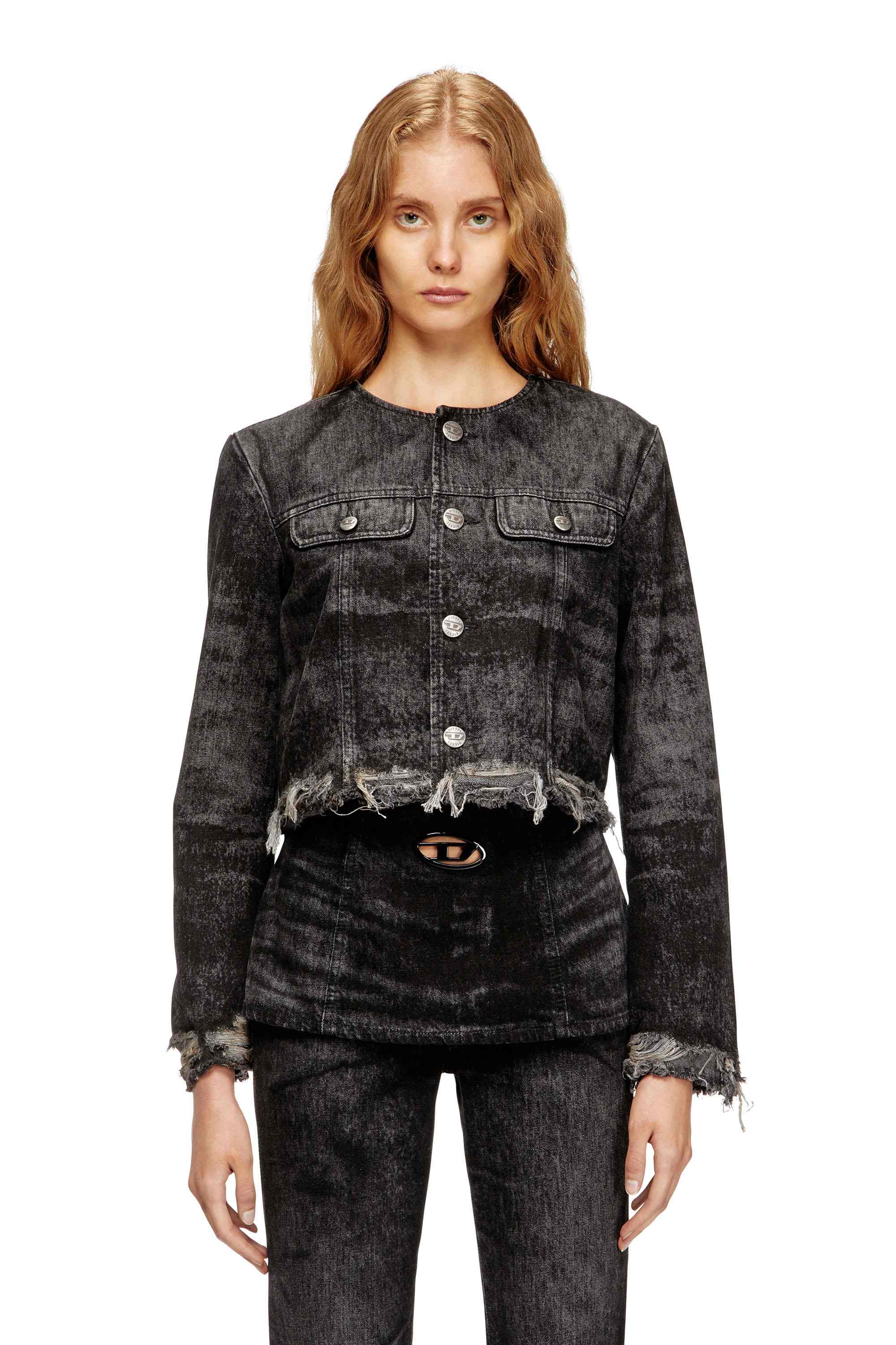 Black Jacket in lasered cotton-hemp denim