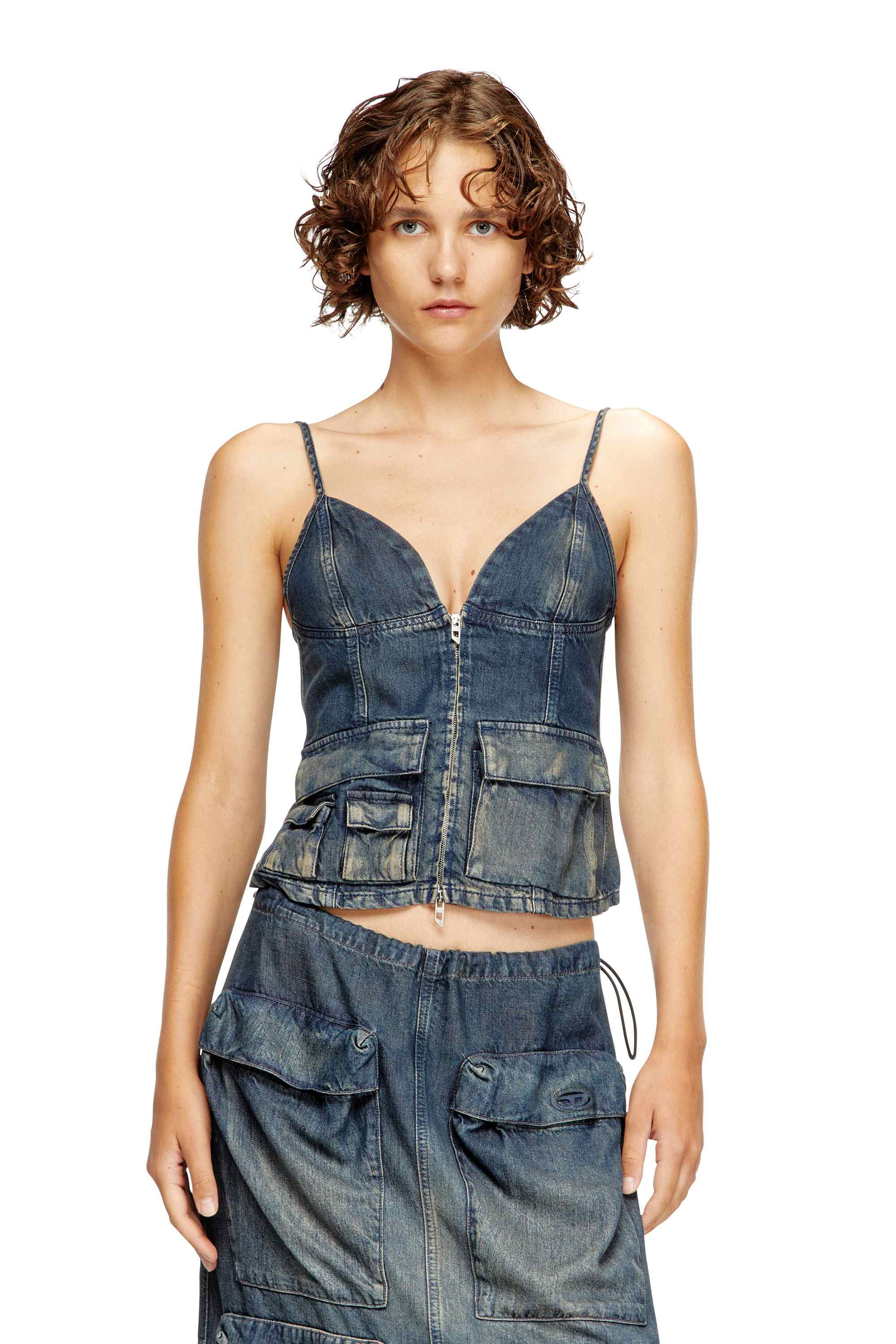 Black Top in gradient fluid denim