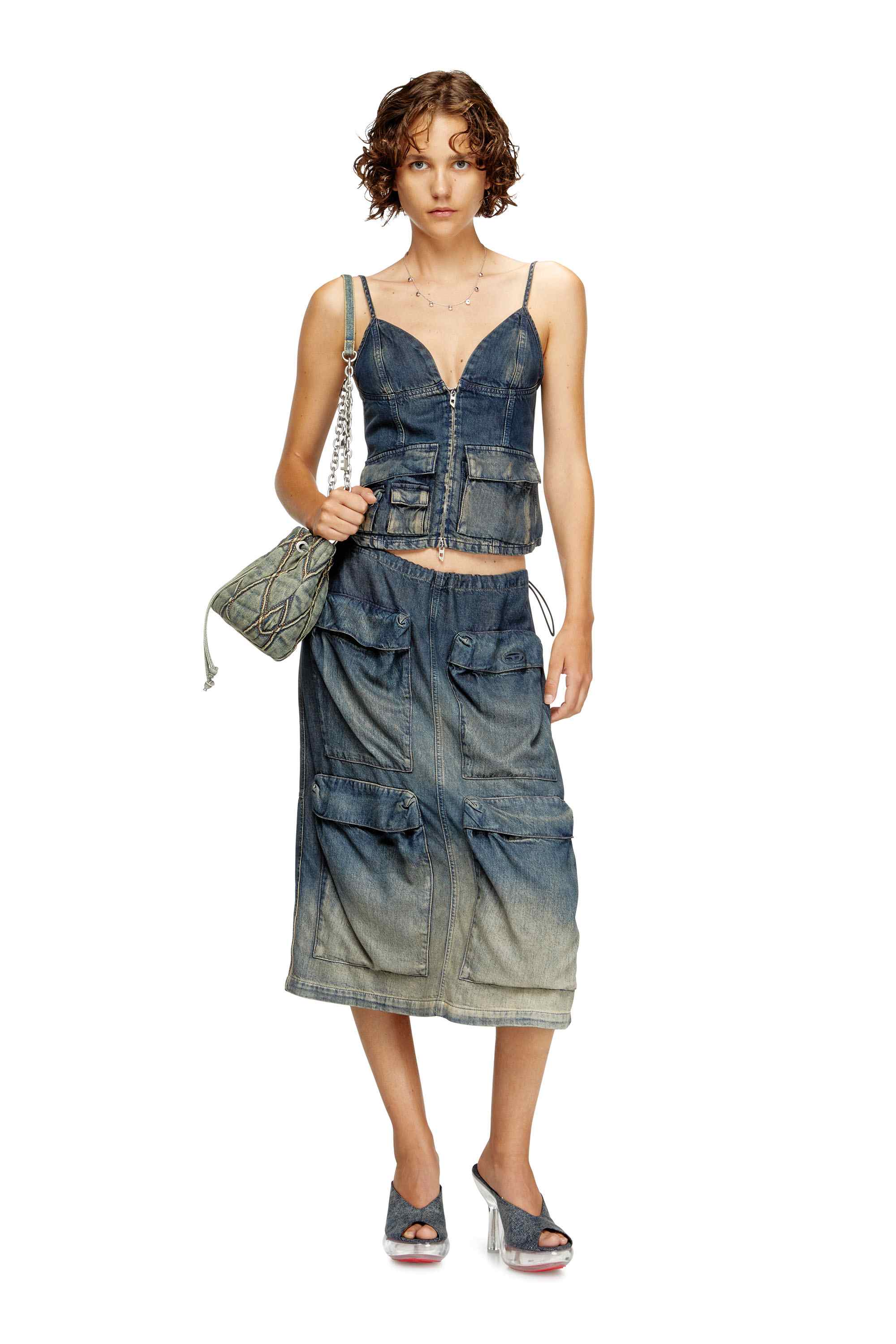 Black Top in gradient fluid denim