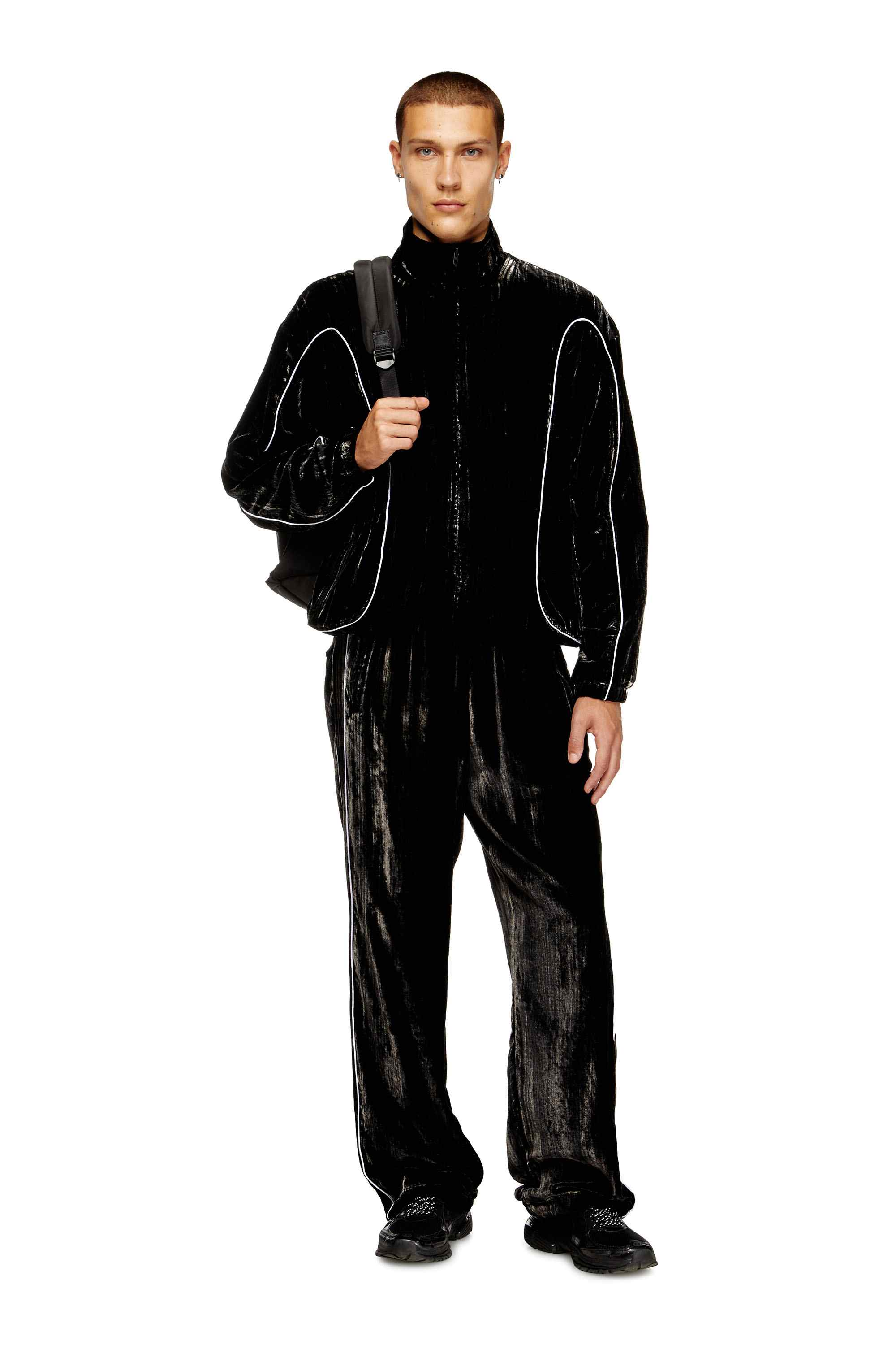 Black Track jacket in treated velvet
