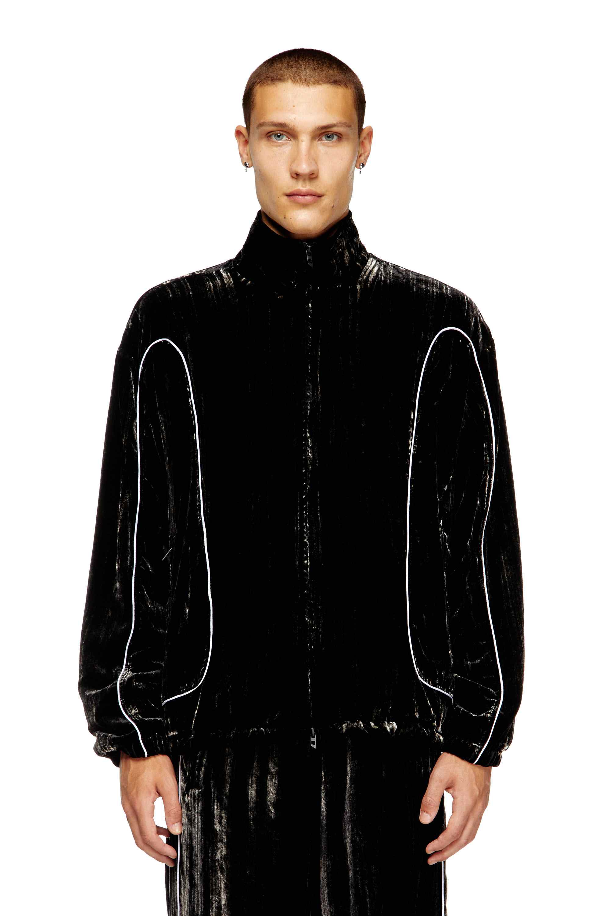 Black Track jacket in treated velvet