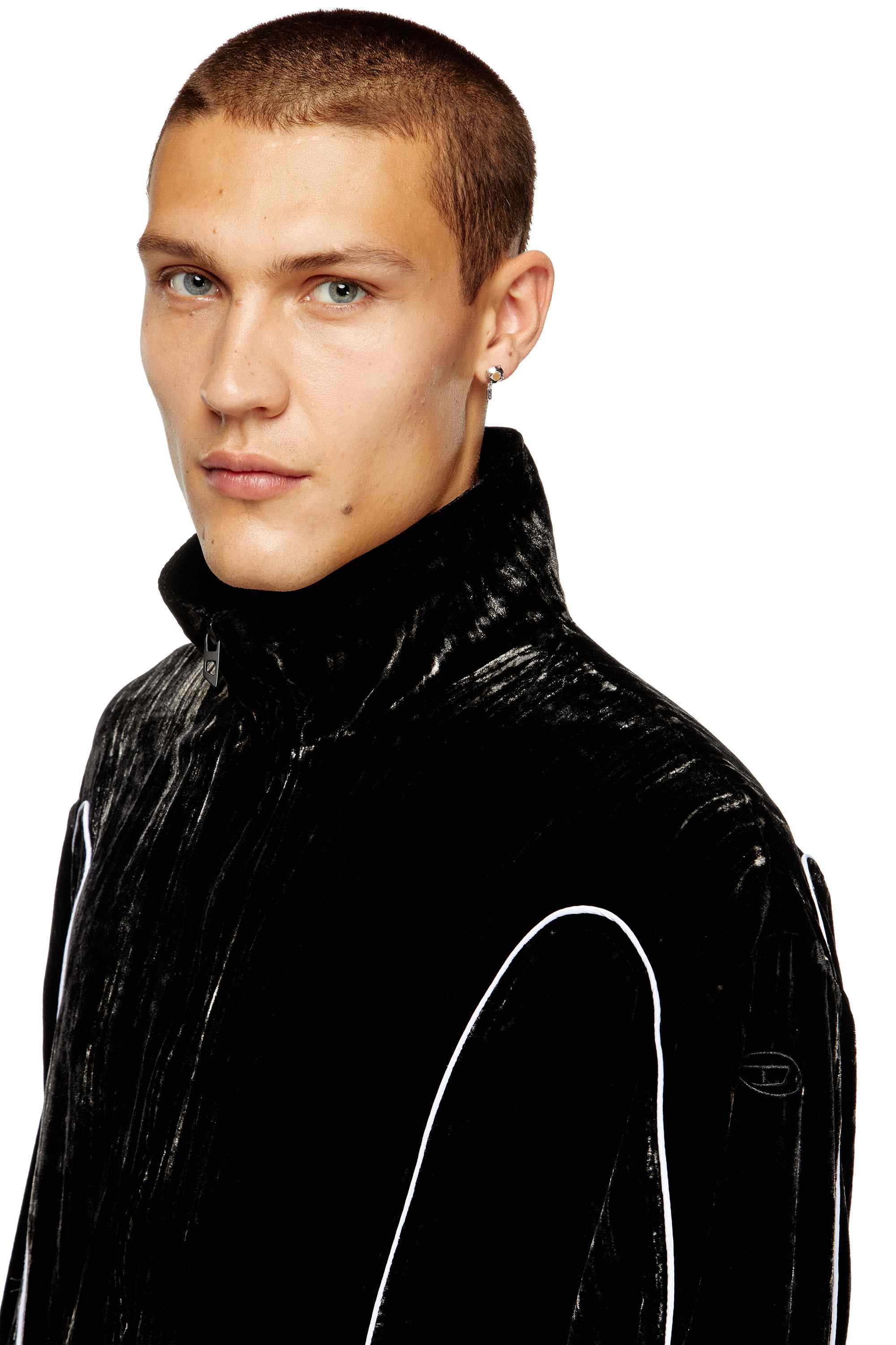 Black Track jacket in treated velvet