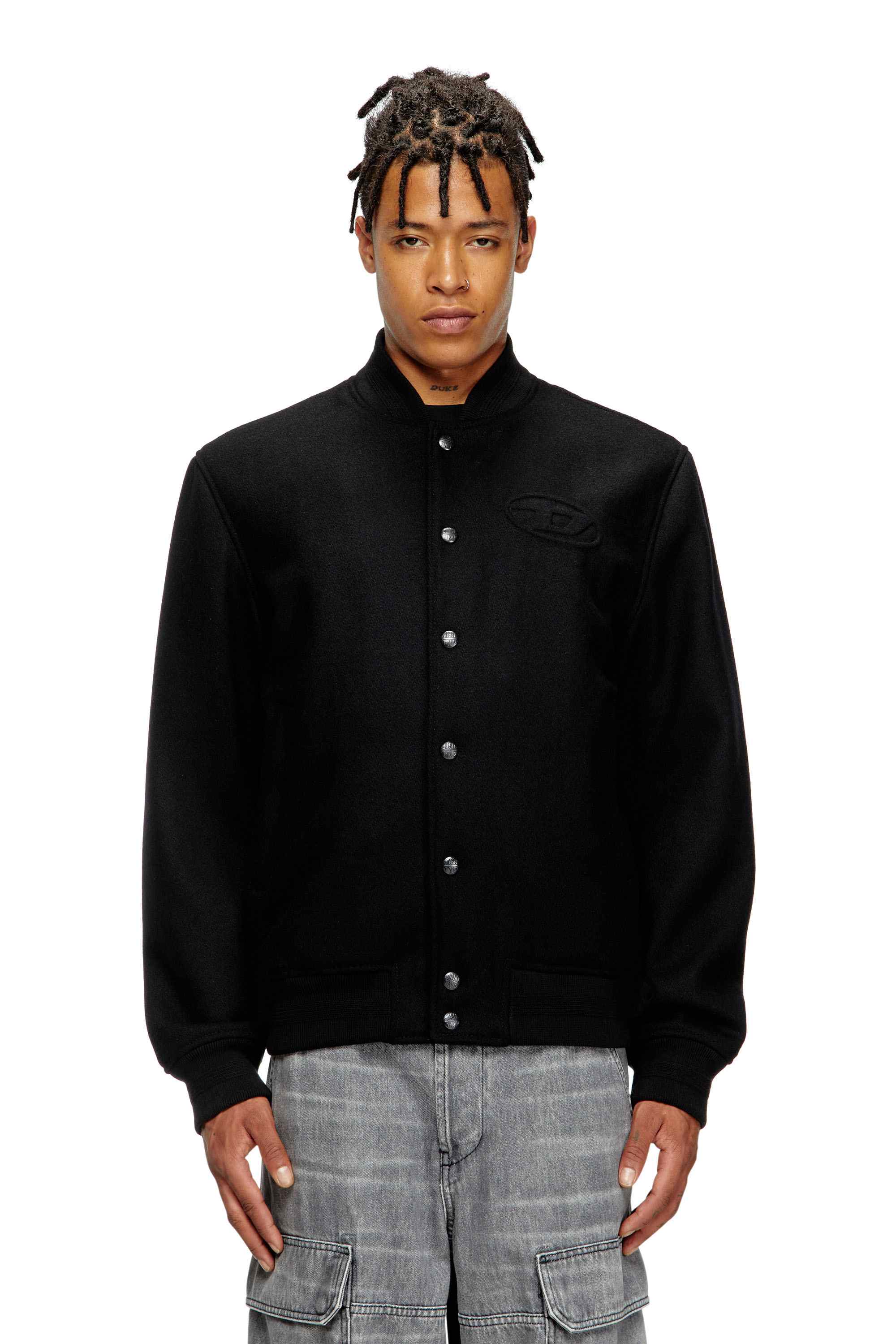 Black Padded bomber jacket in wool blend