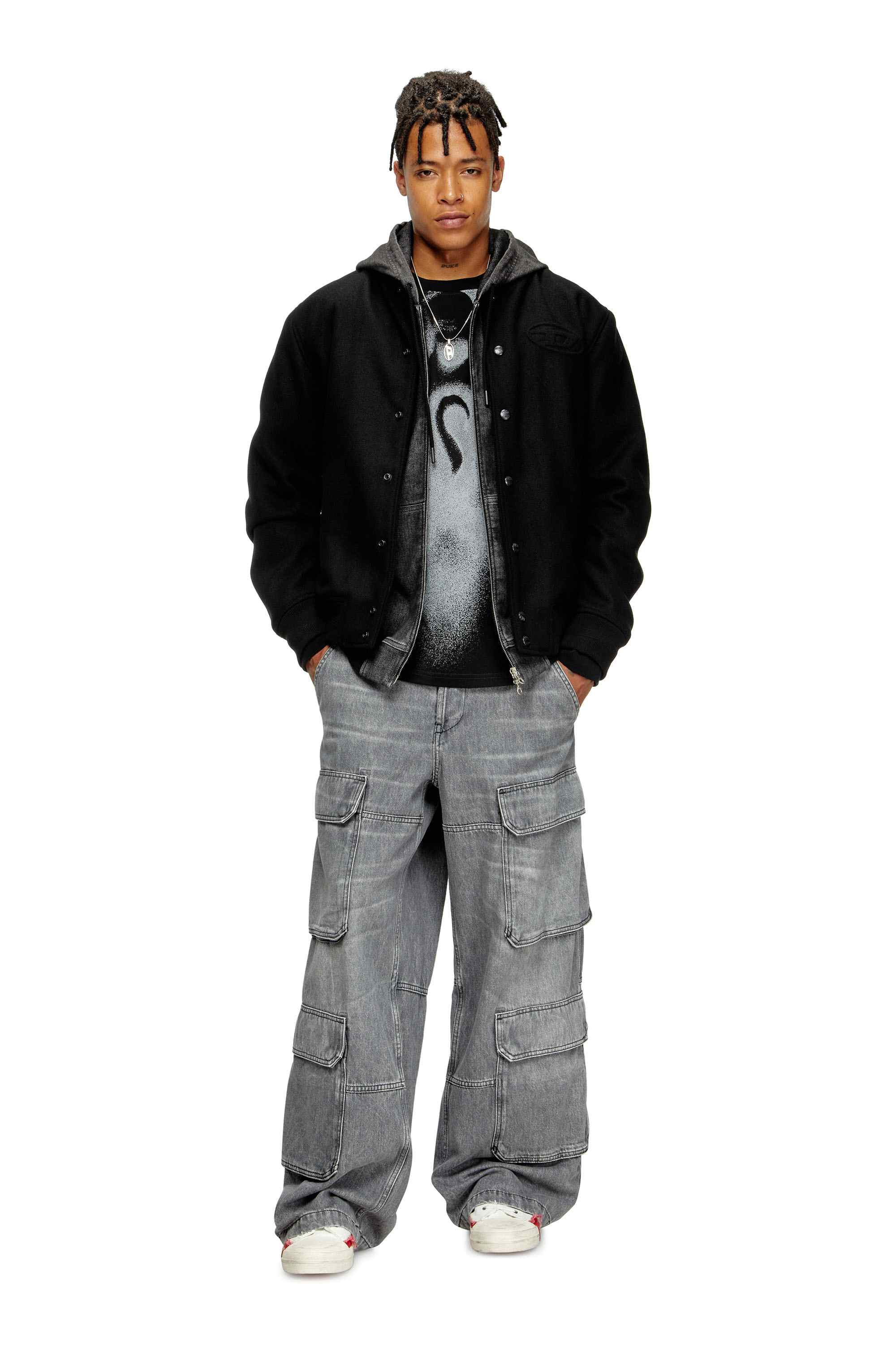 Black Padded bomber jacket in wool blend