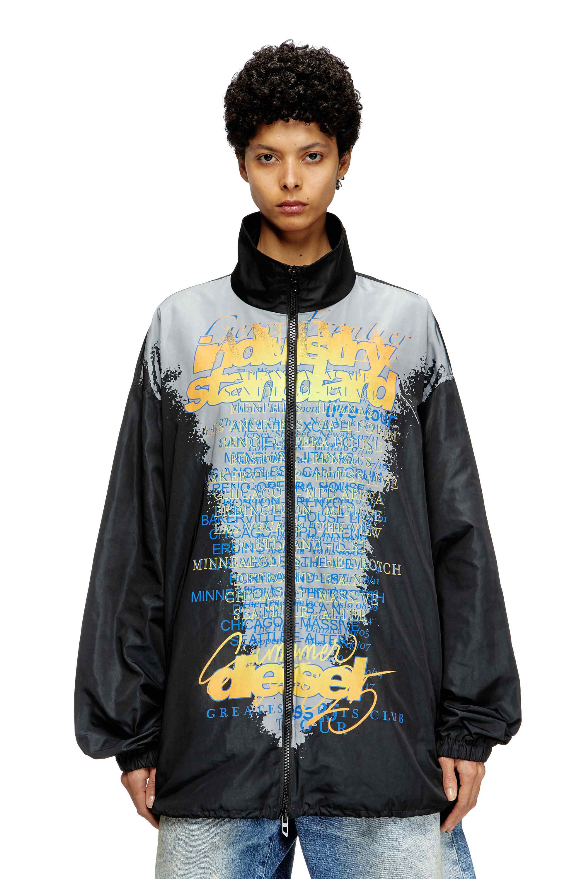 Black Tech-jersey jacket with lyrics print