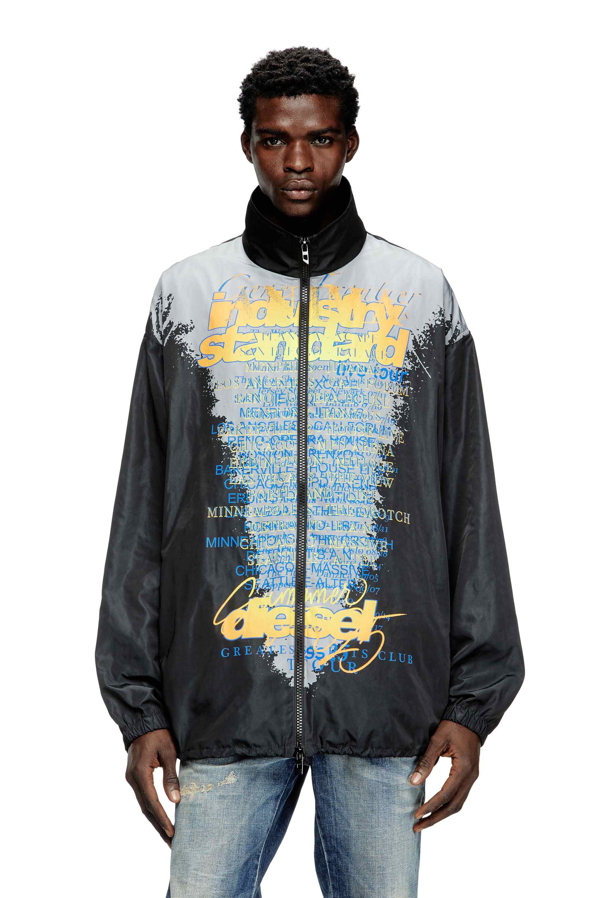 Black Tech-jersey jacket with lyrics print