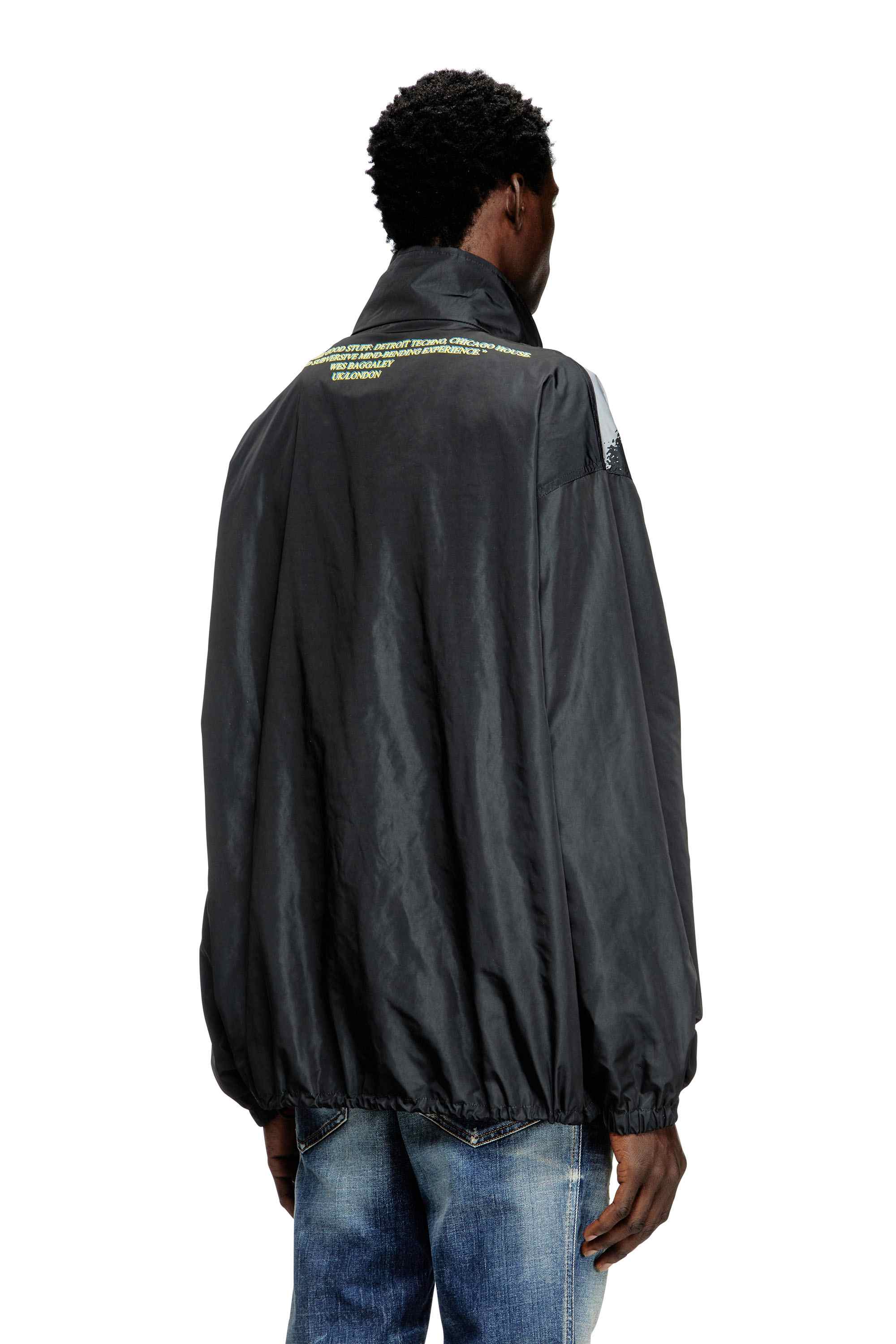 Black Tech-jersey jacket with lyrics print