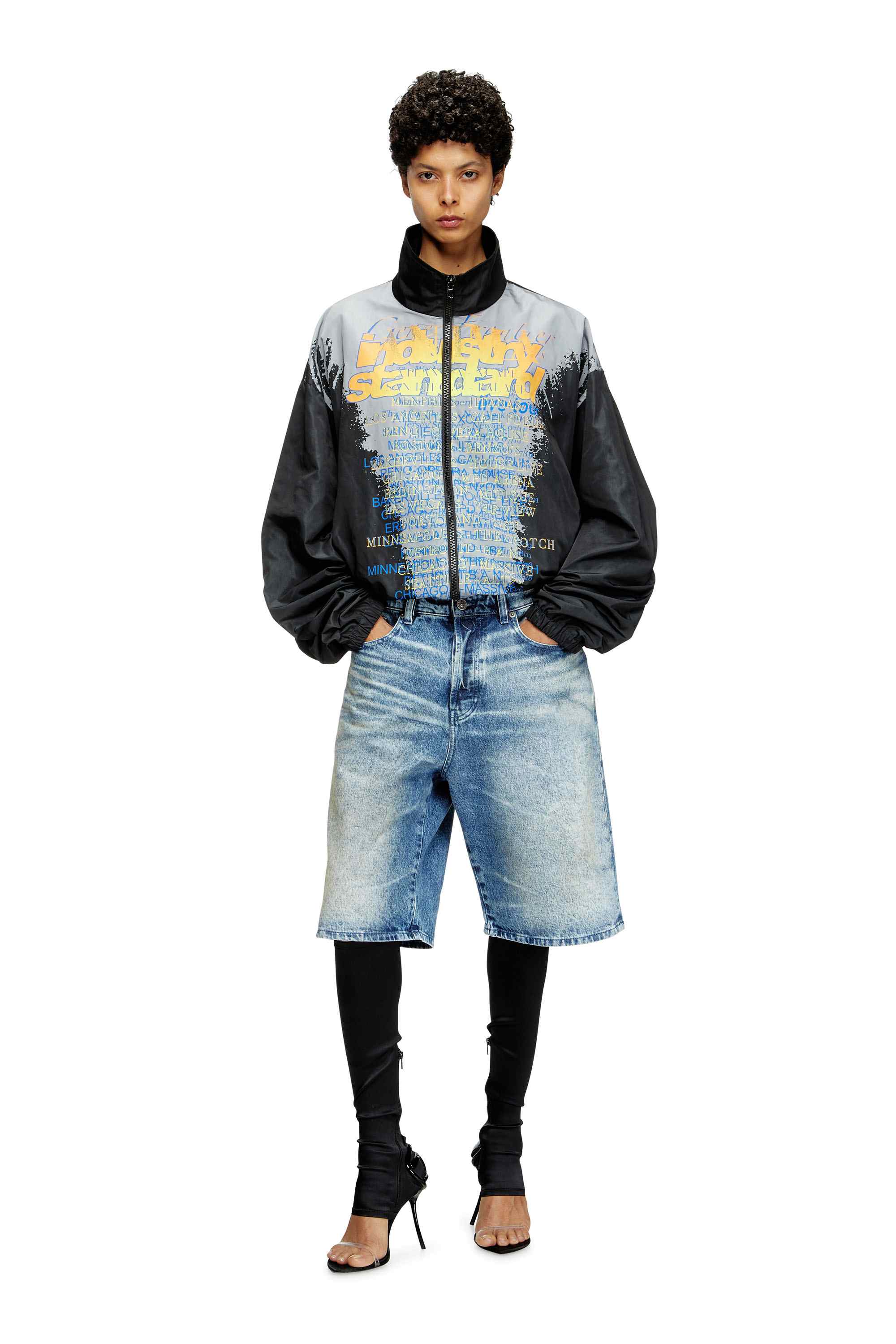 Black Tech-jersey jacket with lyrics print