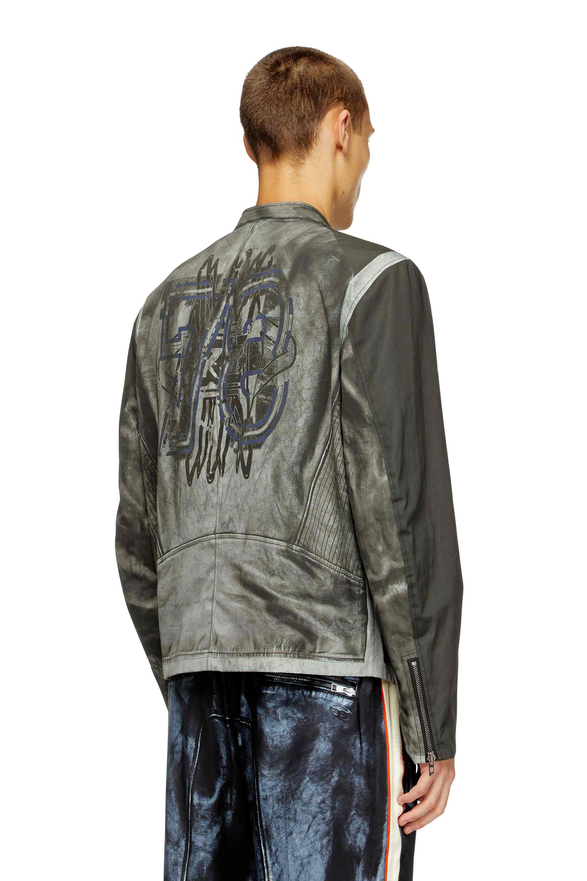 Black Biker jacket in printed canvas