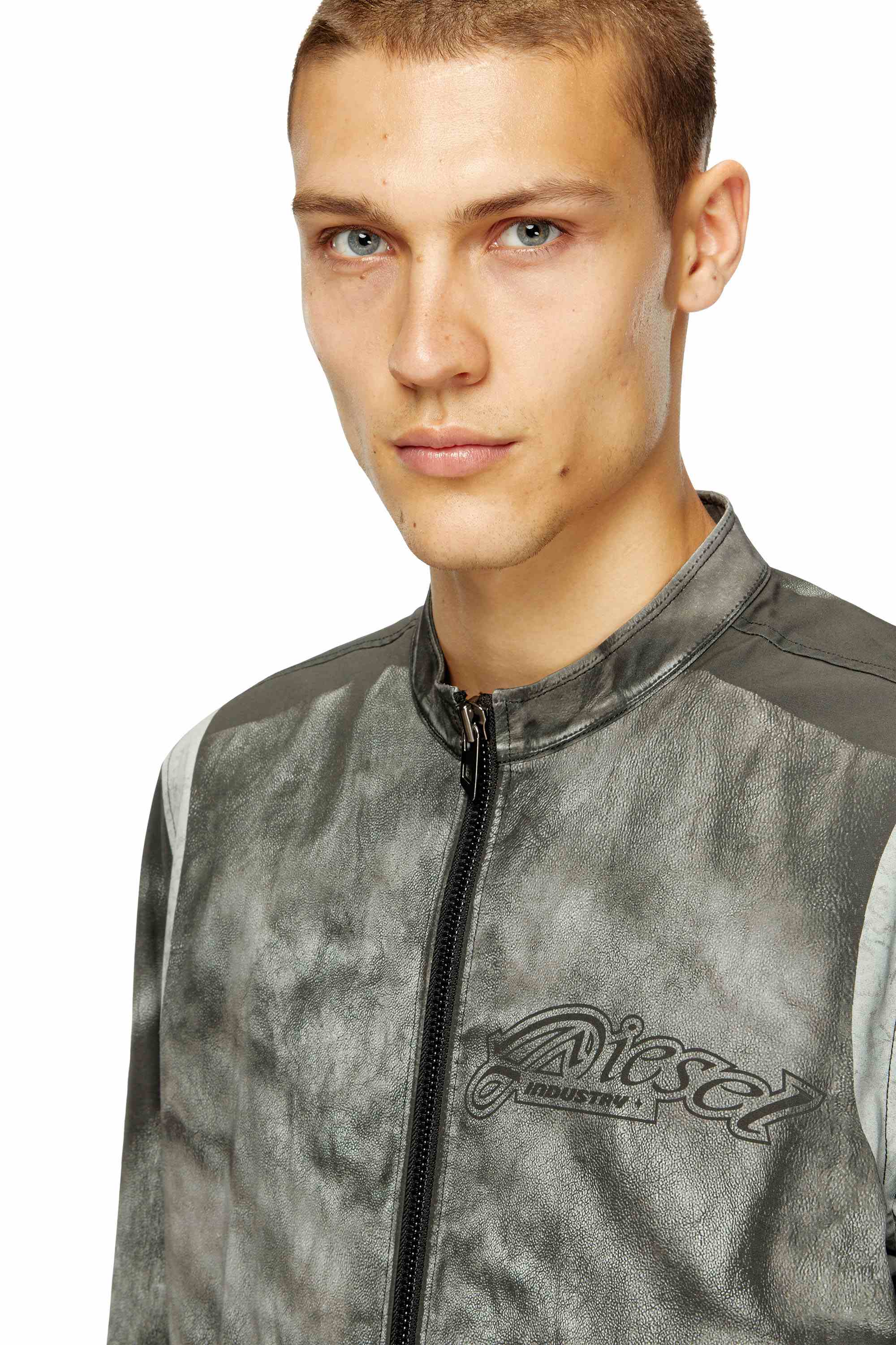 Black Biker jacket in printed canvas