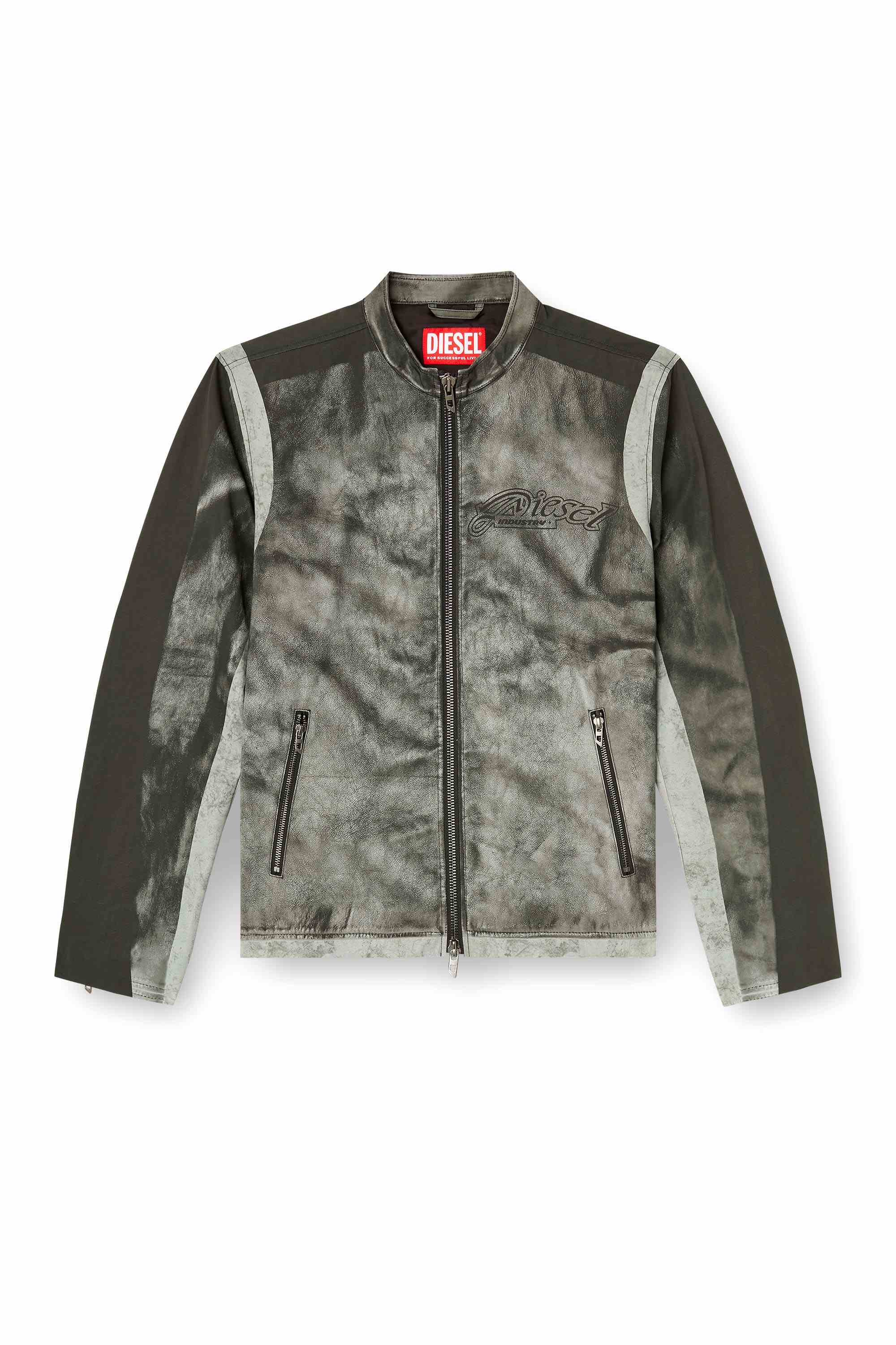 Black Biker jacket in printed canvas
