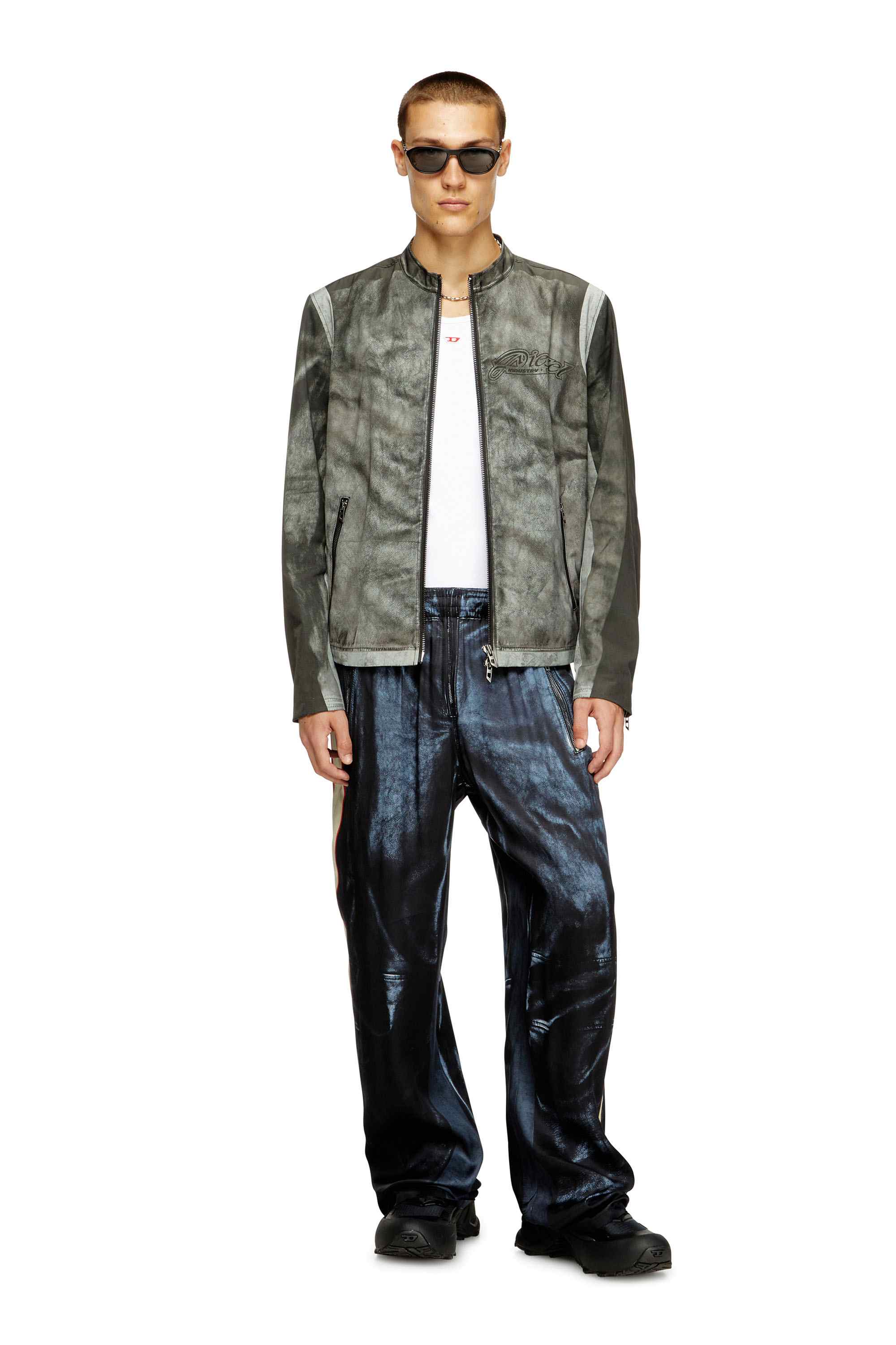 Black Biker jacket in printed canvas