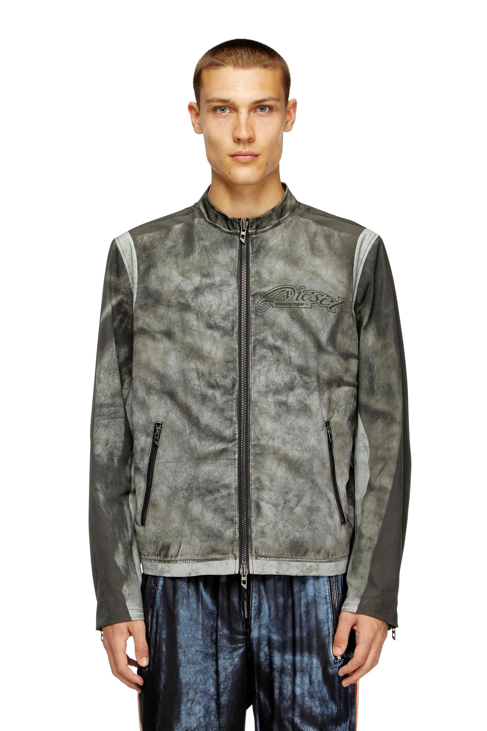 Black Biker jacket in printed canvas