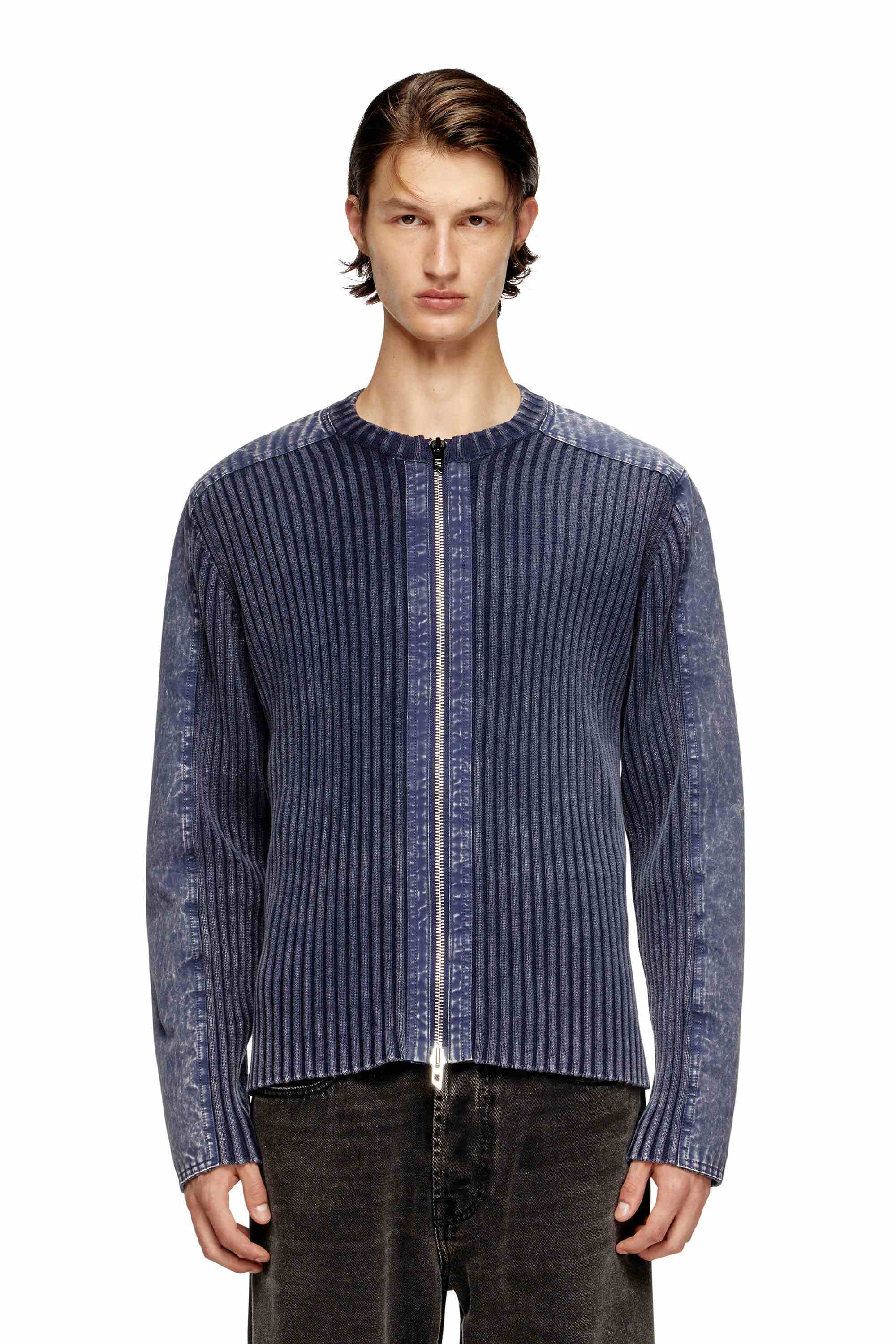 Blue Zip-up cardigan with contrast panels