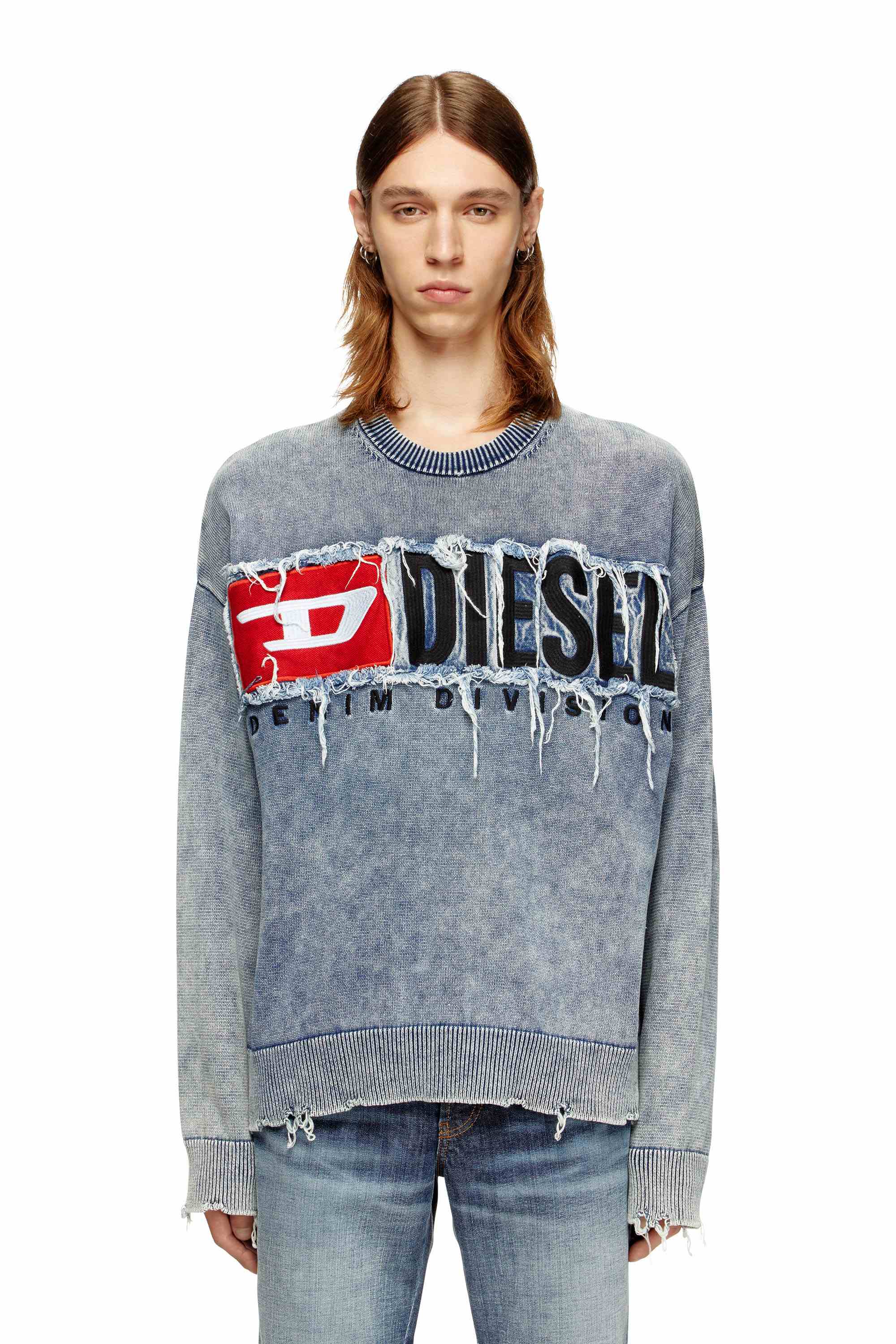 Blue Cotton jumper with denim logo patch