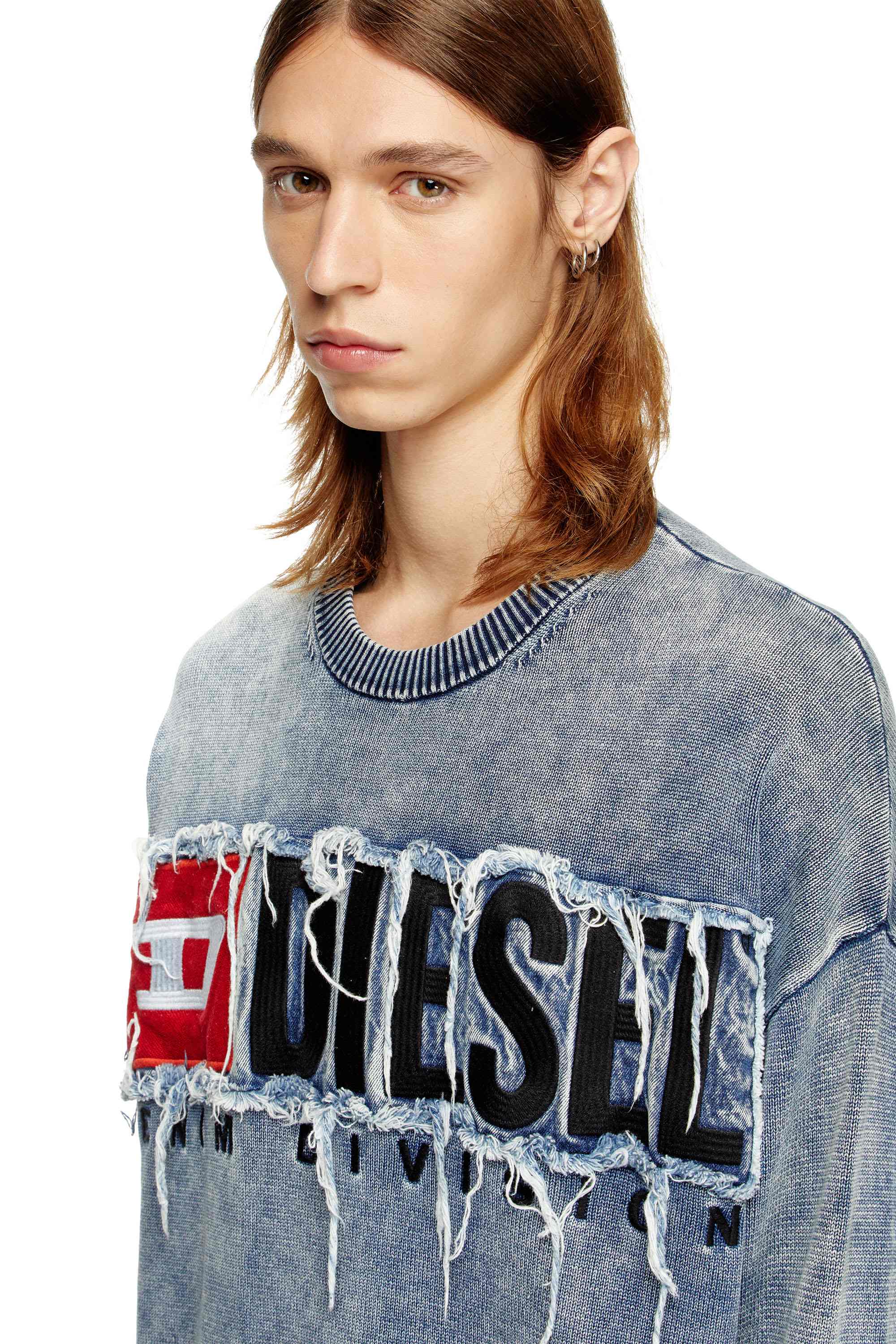 Blue Cotton jumper with denim logo patch