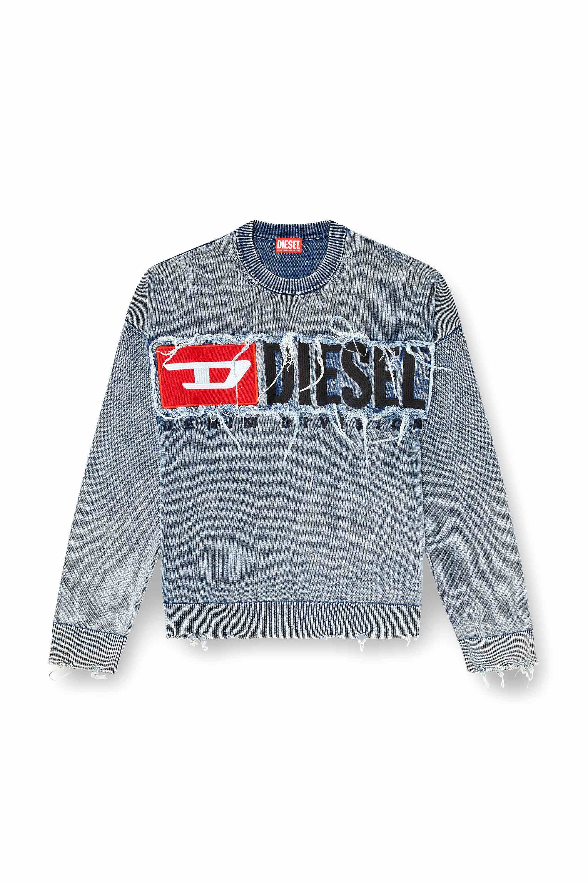 Blue Cotton jumper with denim logo patch