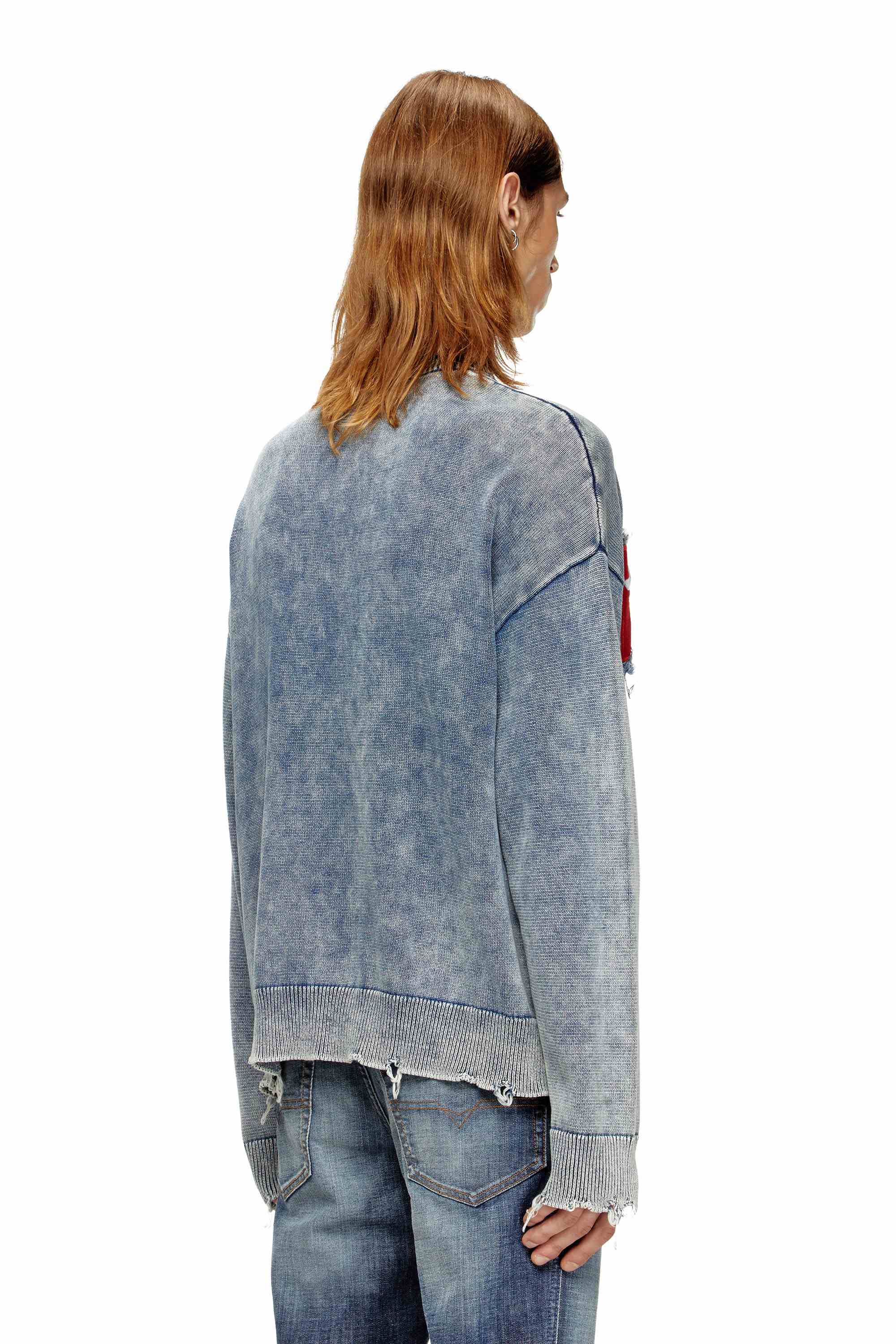 Blue Cotton jumper with denim logo patch
