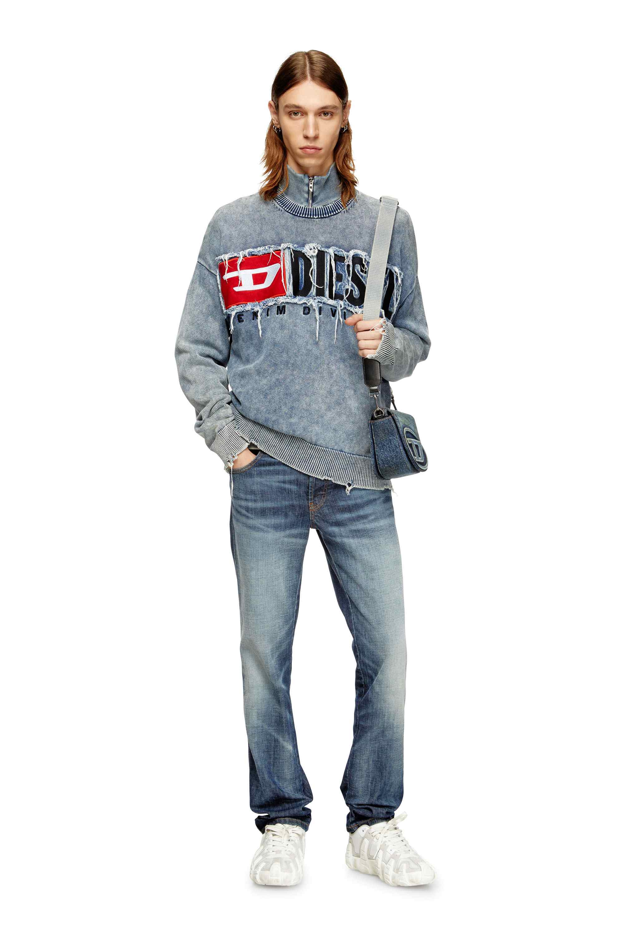Blue Cotton jumper with denim logo patch