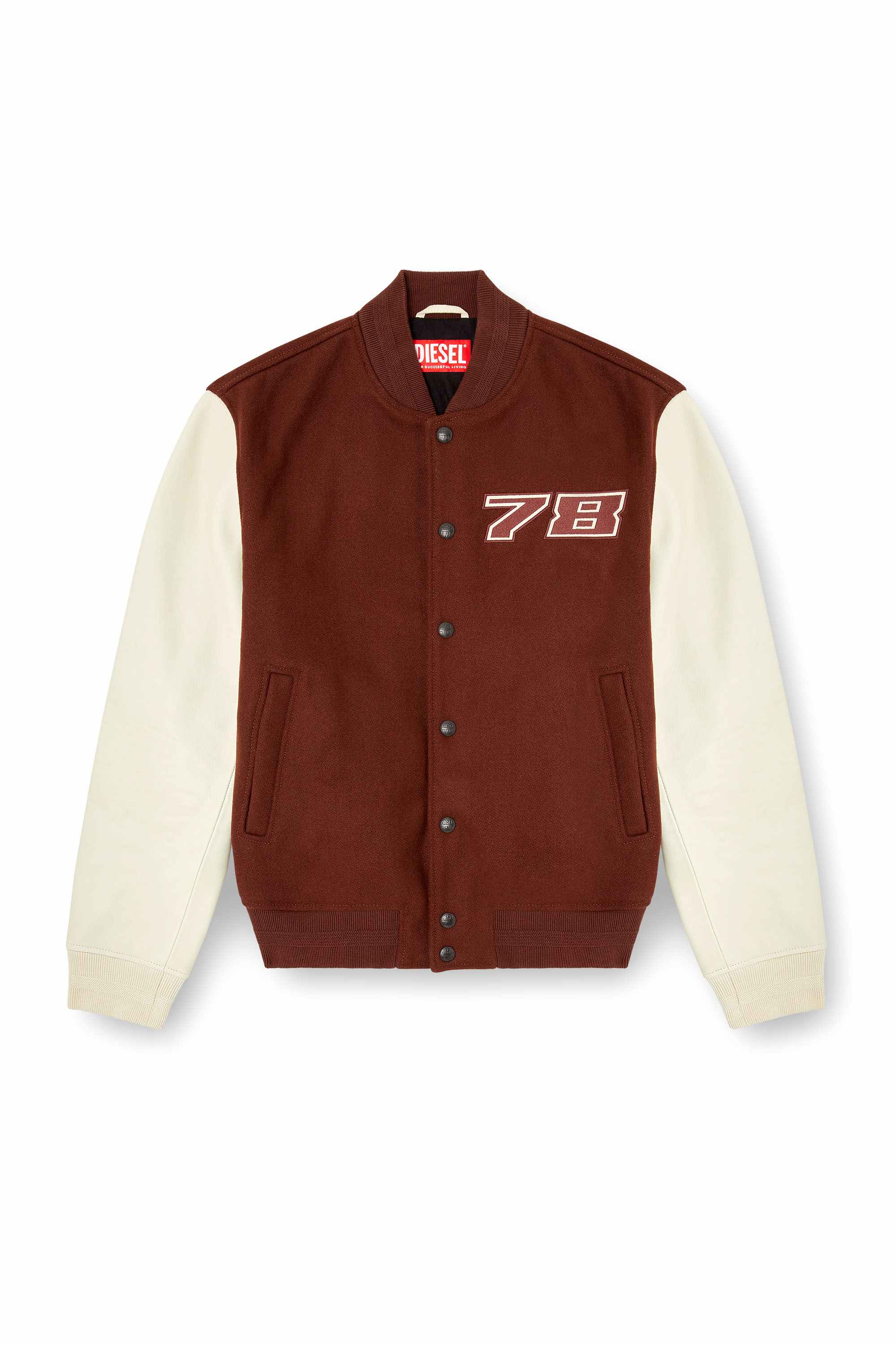 Brown Padded bomber jacket in wool and leather